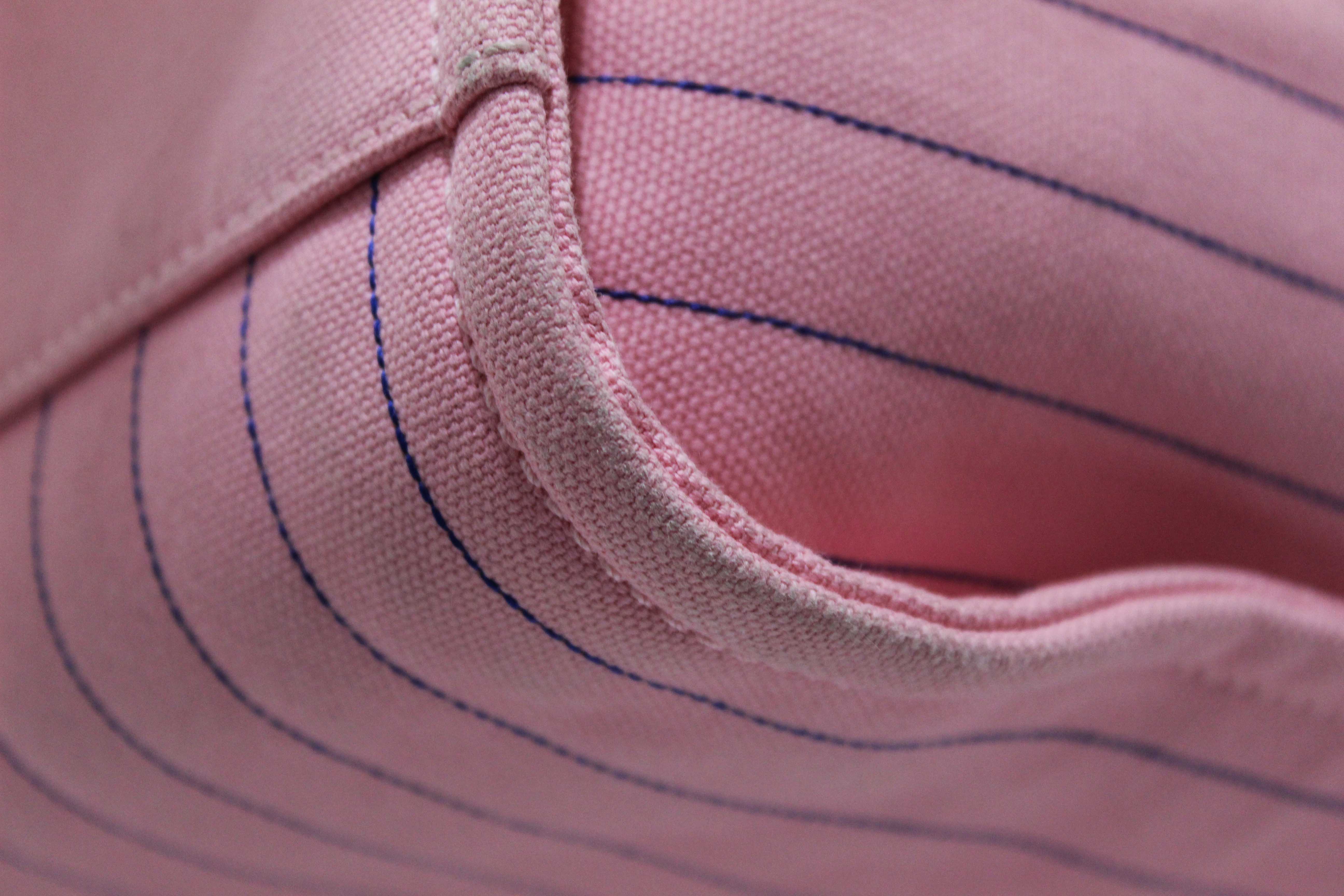 Authentic Chanel Pink Pinstripe Canvas Medium Deauville Shopping Tote