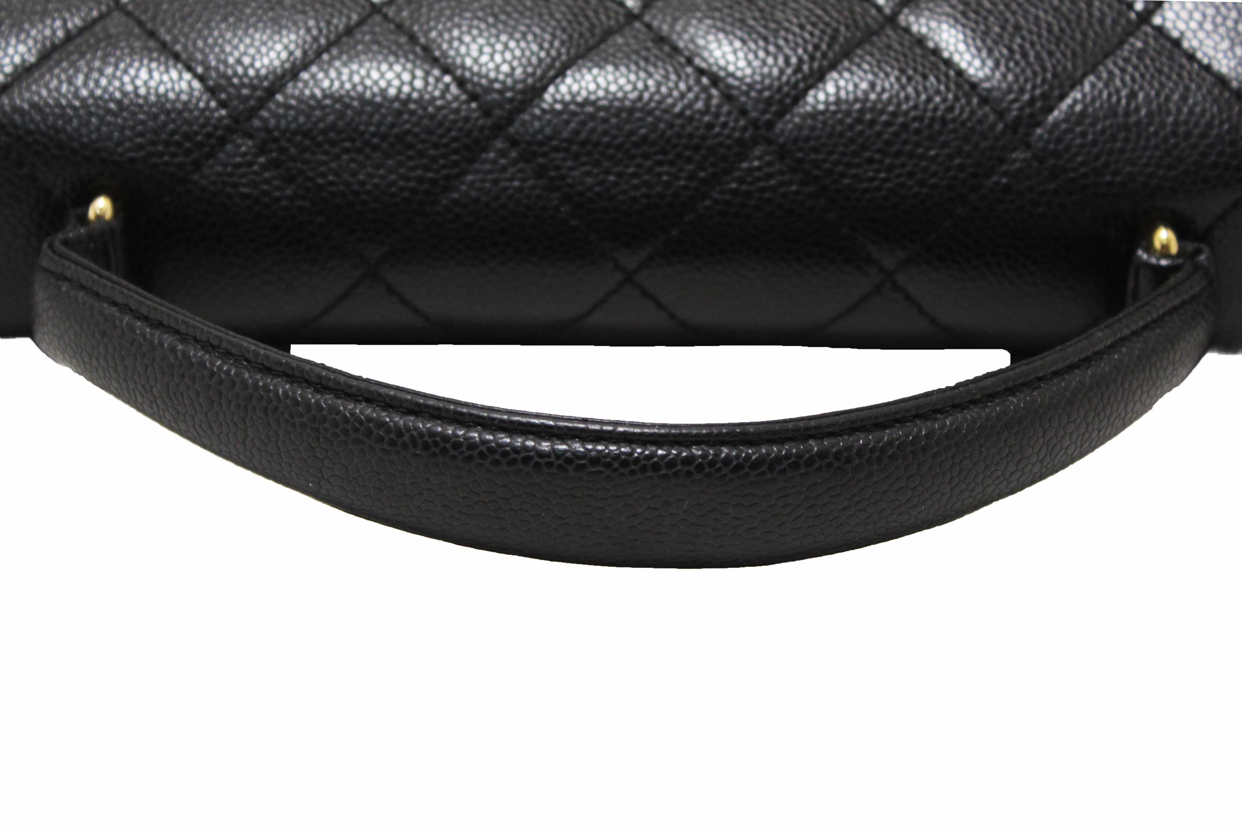 Authentic Chanel Vintage Black Quilted Caviar Leather Kelly Coco Top Handle Bag