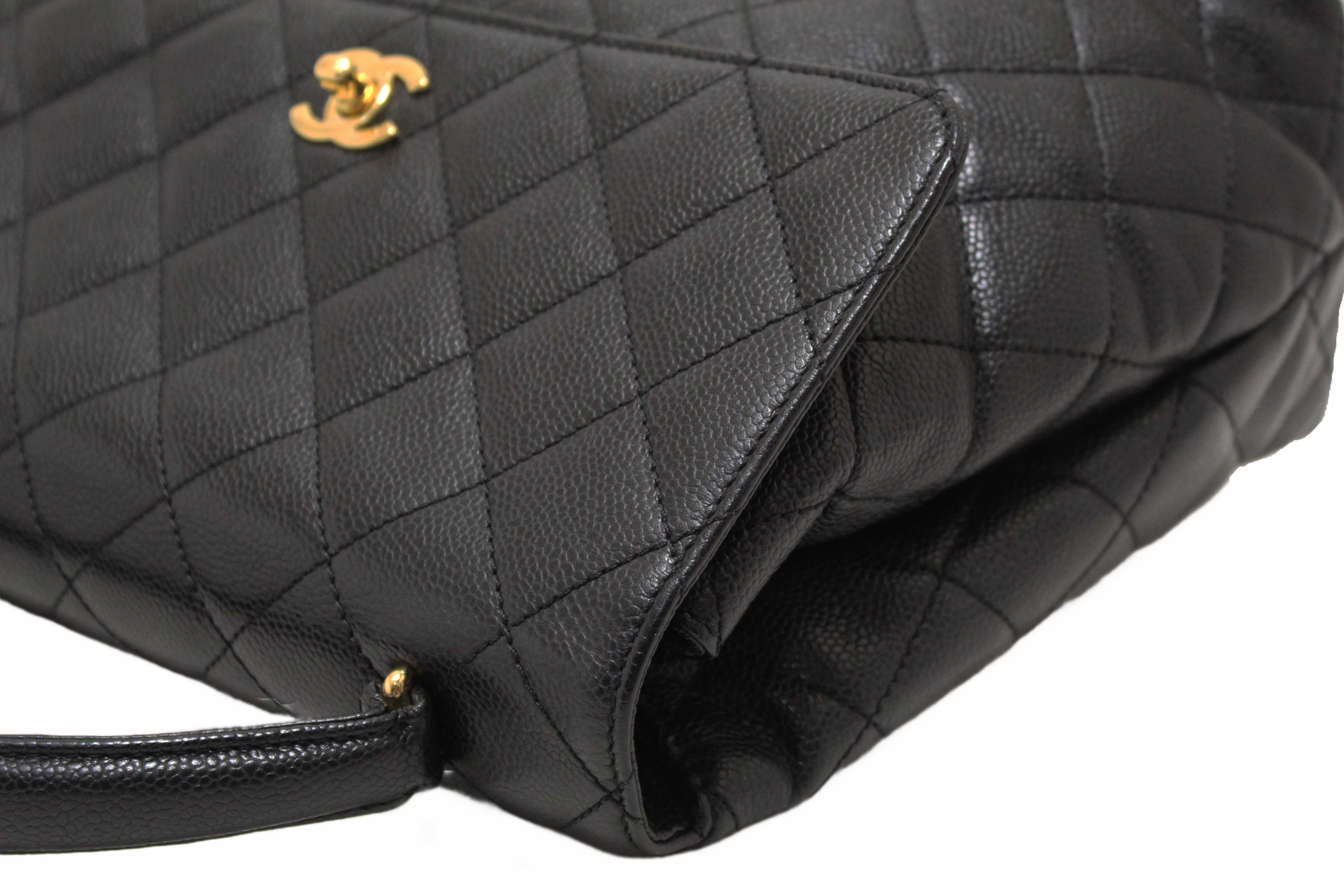 Authentic Chanel Vintage Black Quilted Caviar Leather Kelly Coco Top Handle Bag