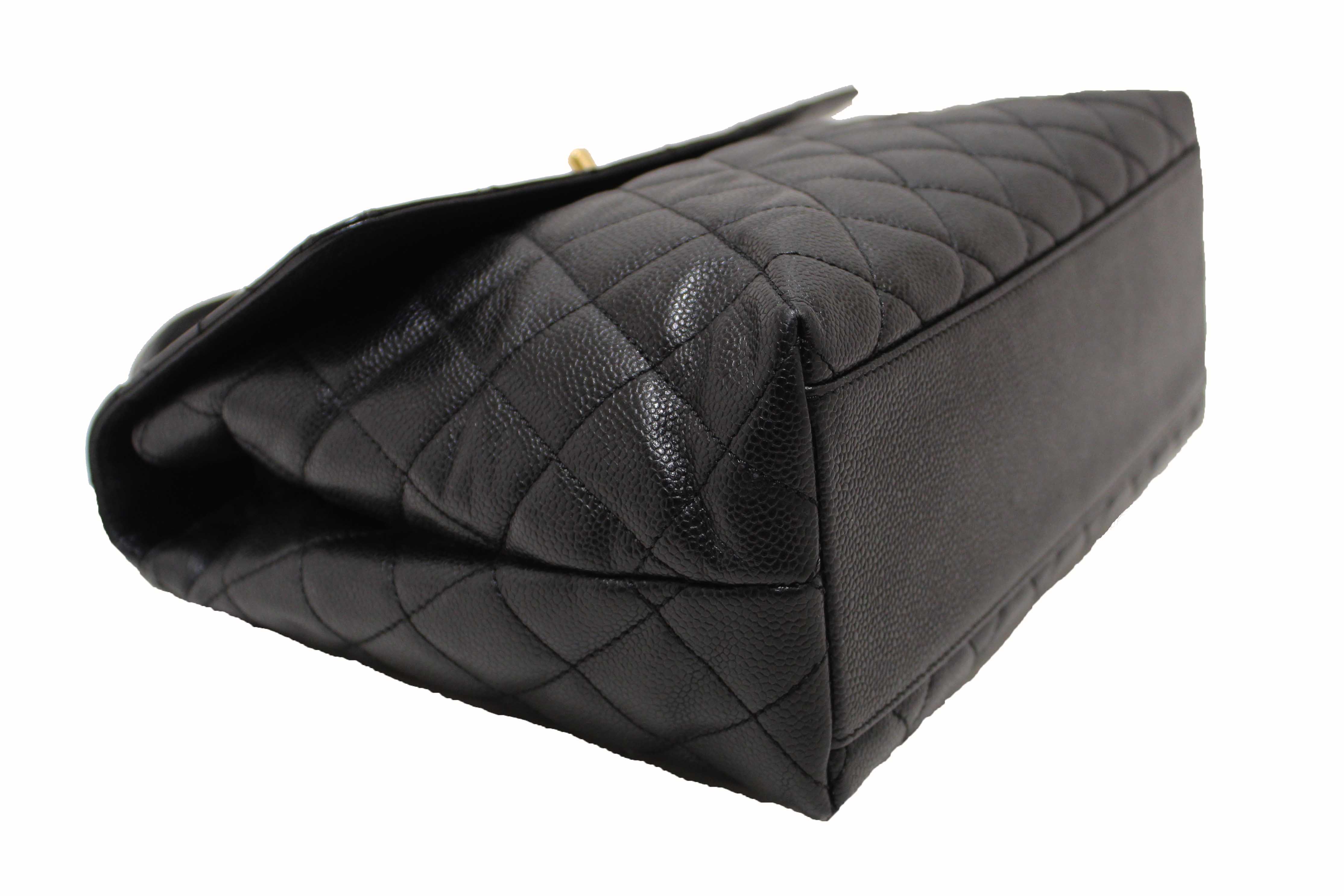 Authentic Chanel Vintage Black Quilted Caviar Leather Kelly Coco Top Handle Bag