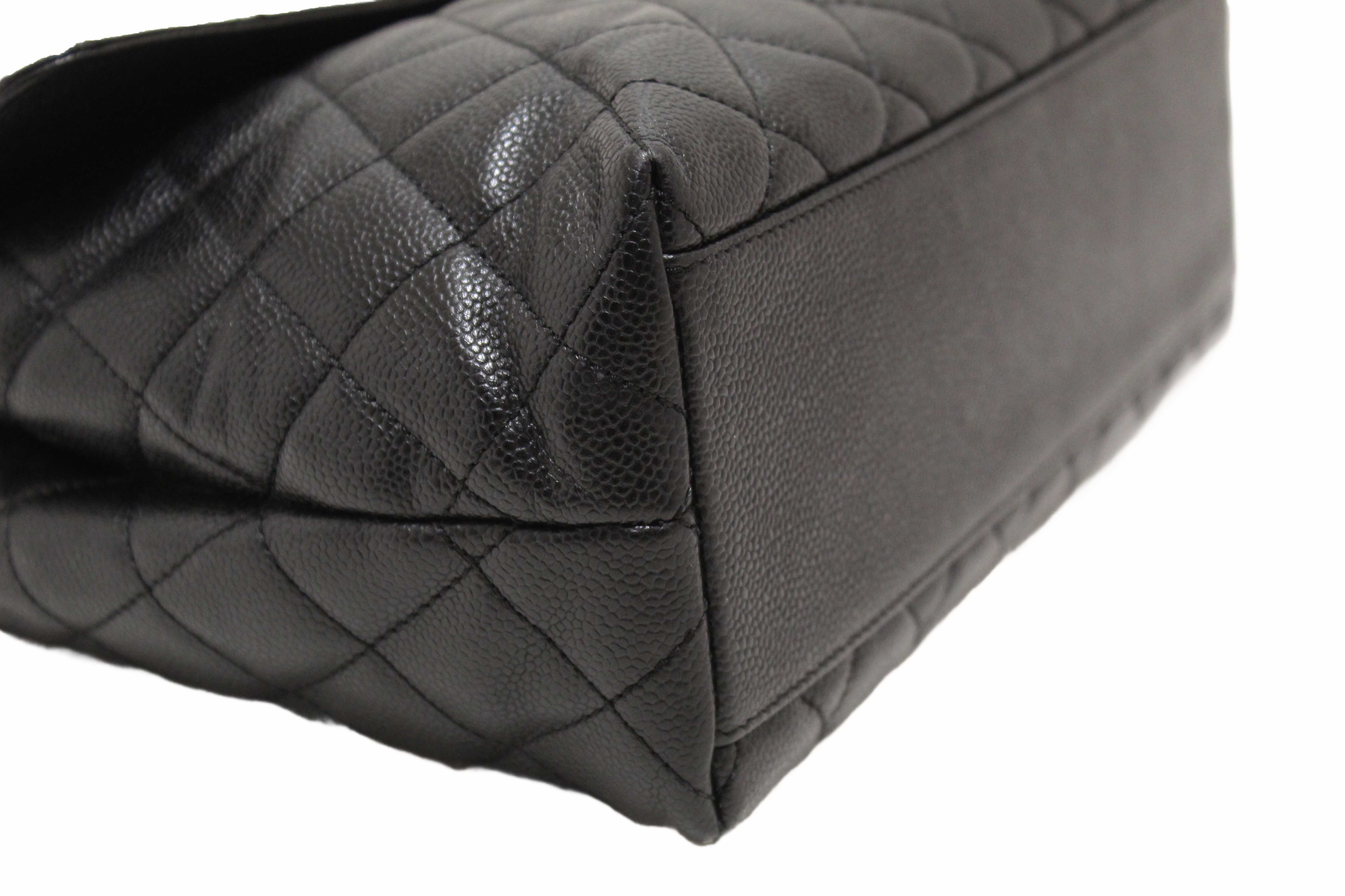 Authentic Chanel Vintage Black Quilted Caviar Leather Kelly Coco Top Handle Bag