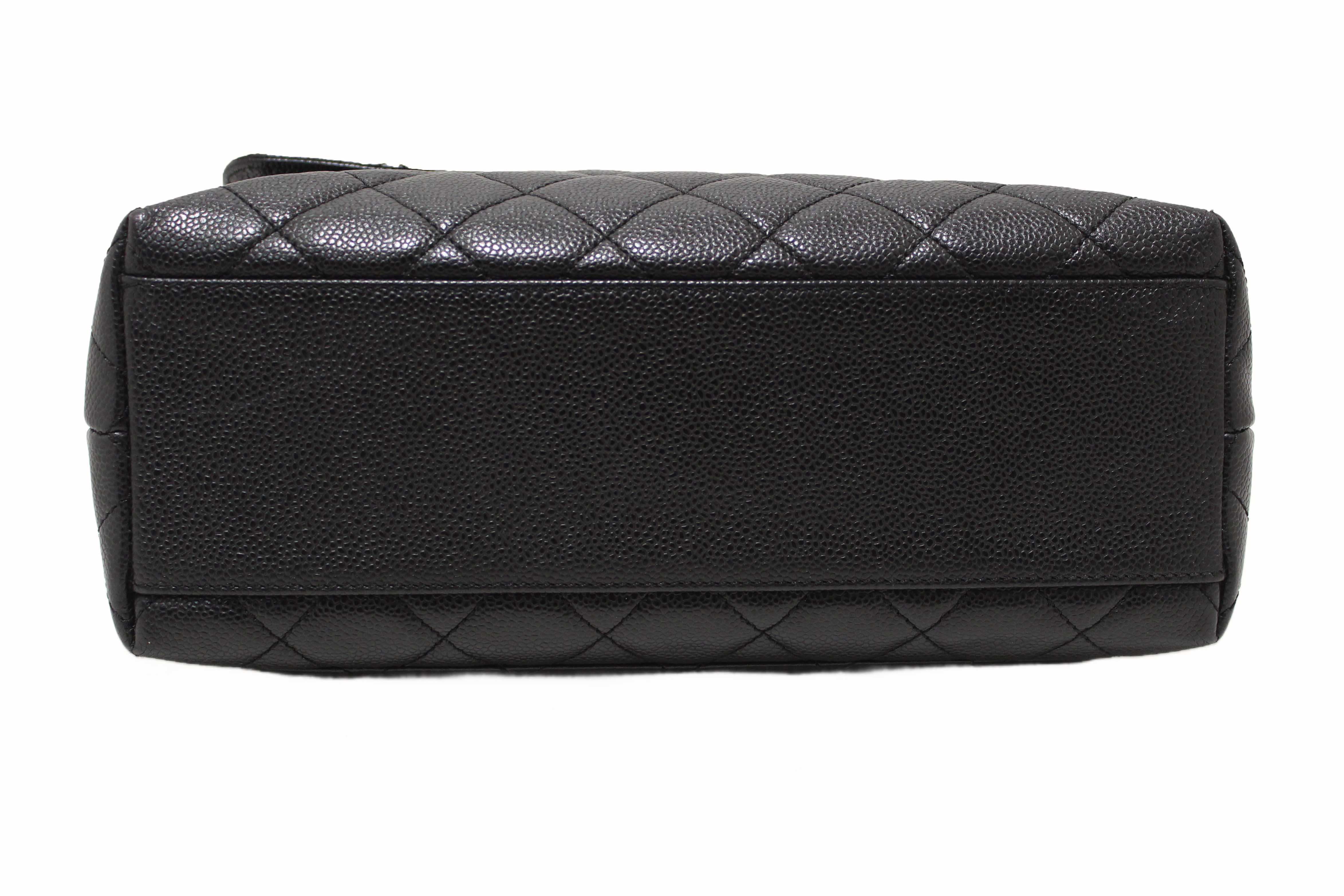 Authentic Chanel Vintage Black Quilted Caviar Leather Kelly Coco Top Handle Bag