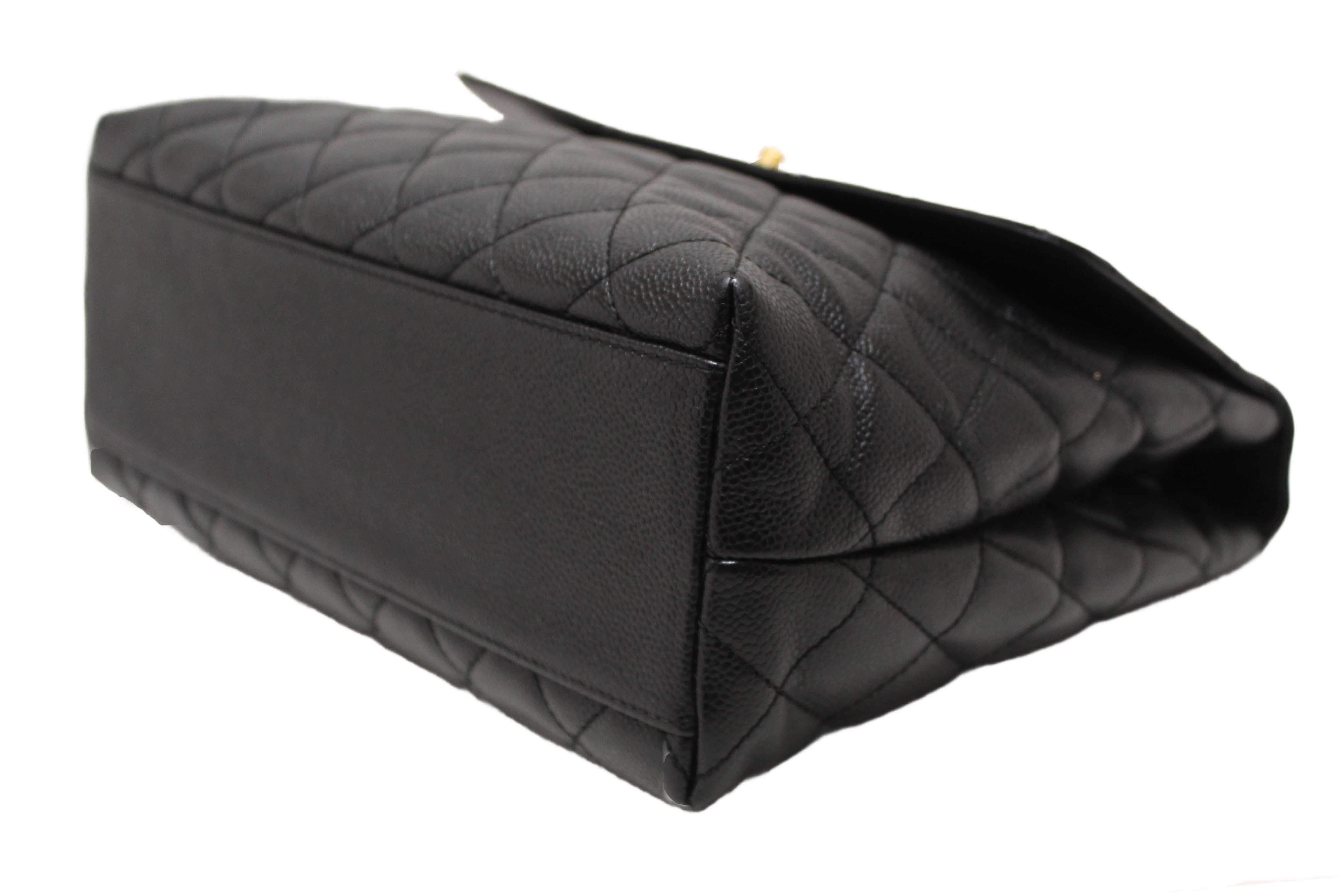 Authentic Chanel Vintage Black Quilted Caviar Leather Kelly Coco Top Handle Bag