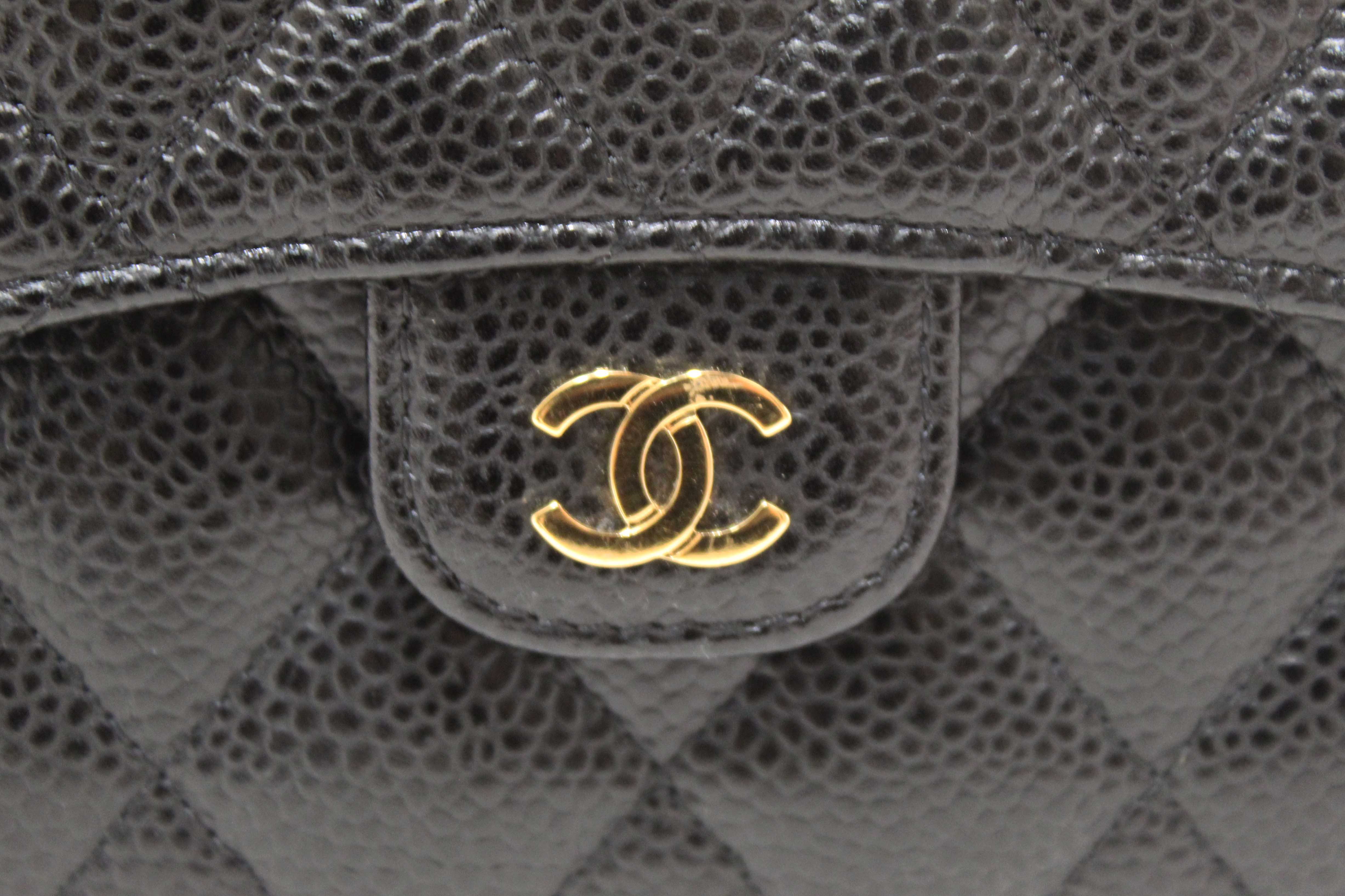 Authentic Chanel Black Quilted Caviar Leather Classic Small Flap W