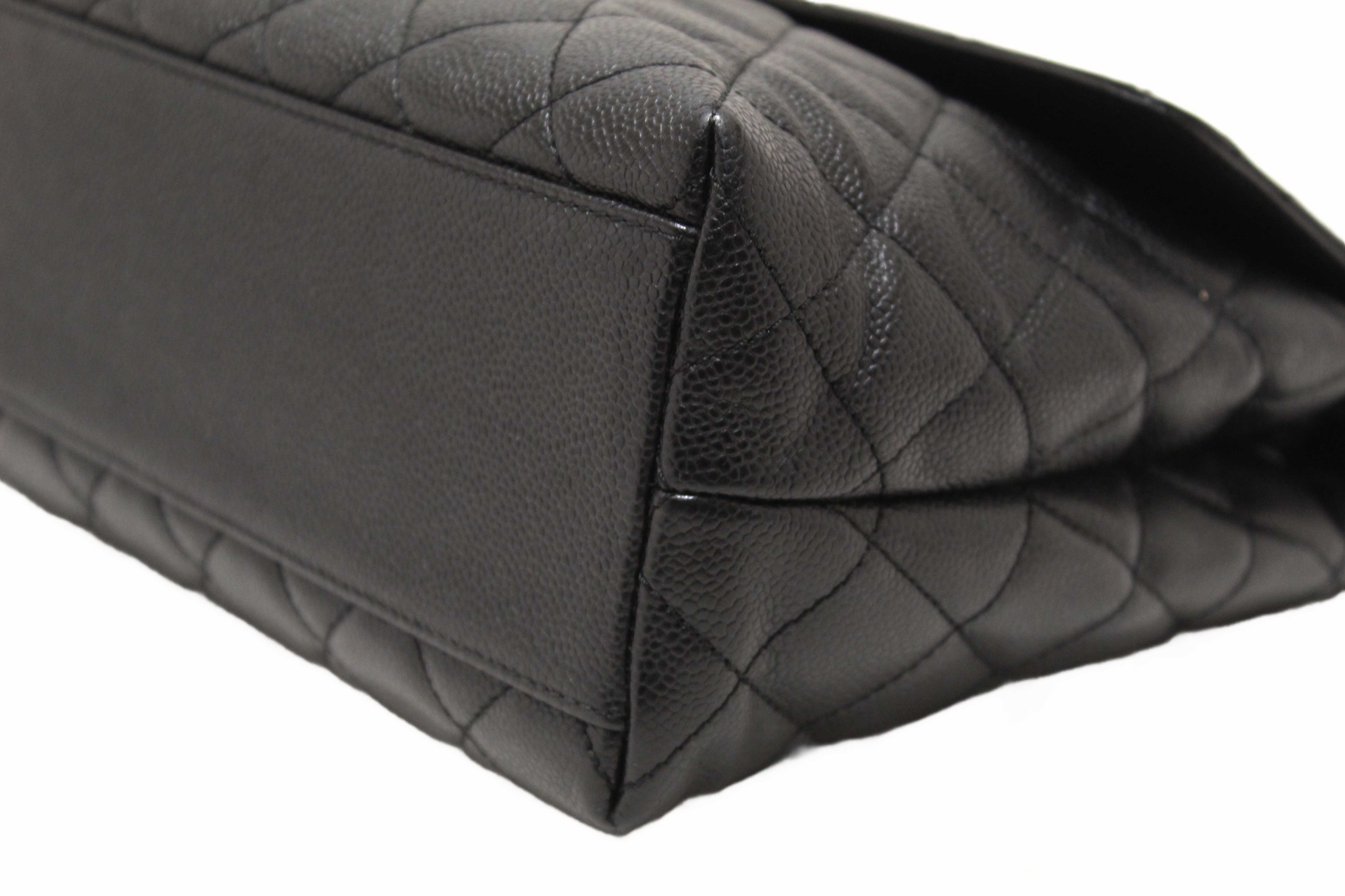 Authentic Chanel Vintage Black Quilted Caviar Leather Kelly Coco Top Handle Bag
