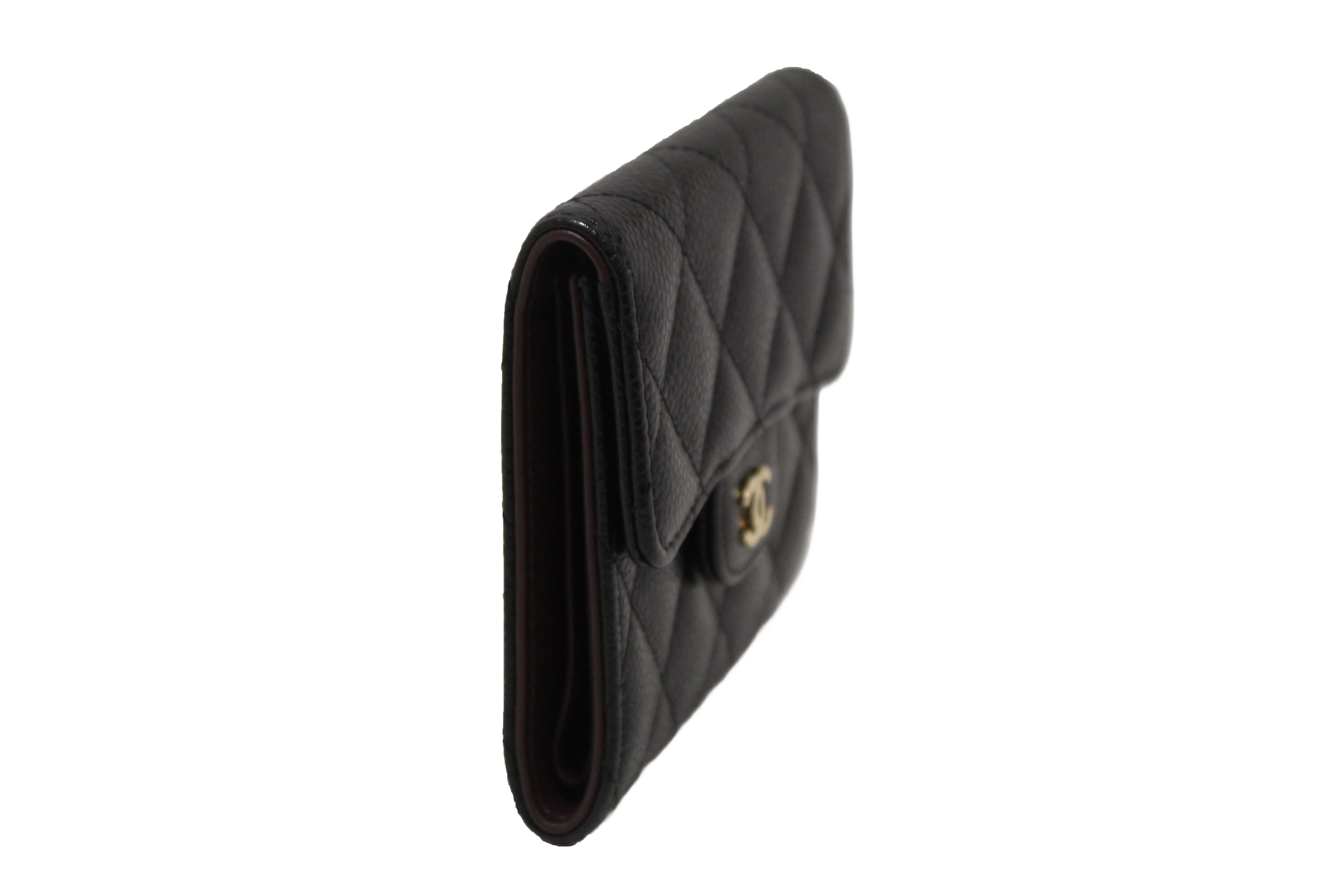 Authentic Chanel Black Quilted Caviar Leather Classic Small Flap W