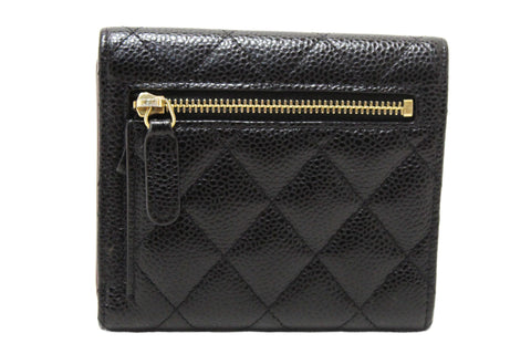 Authentic Chanel Black Quilted Caviar Leather Classic Small Flap W