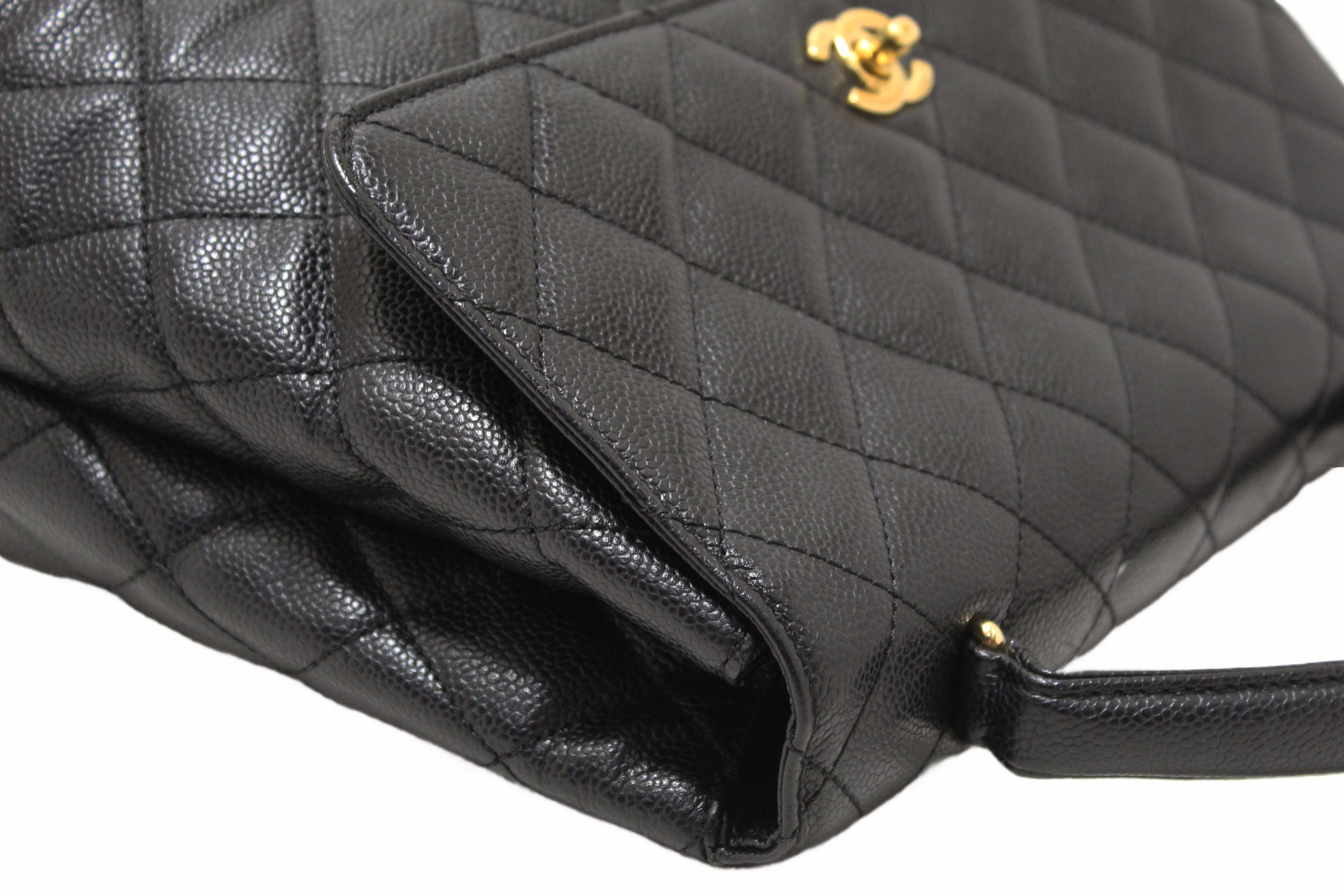 Authentic Chanel Vintage Black Quilted Caviar Leather Kelly Coco Top Handle Bag