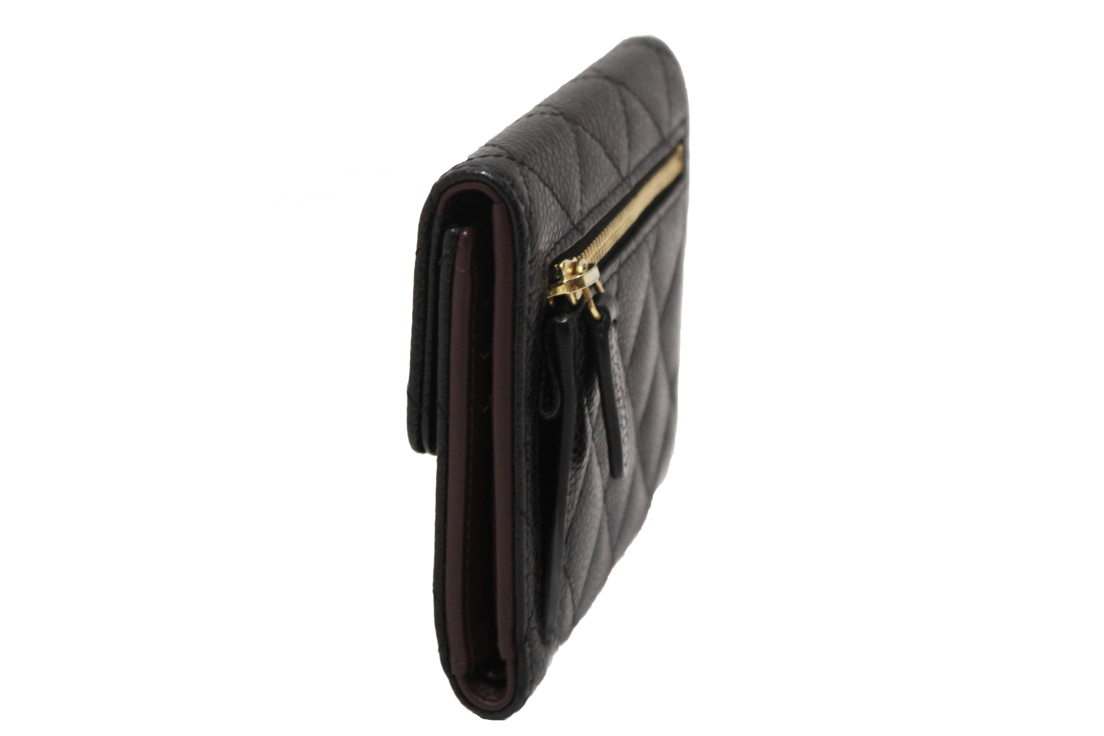 Authentic Chanel Black Quilted Caviar Leather Classic Small Flap W