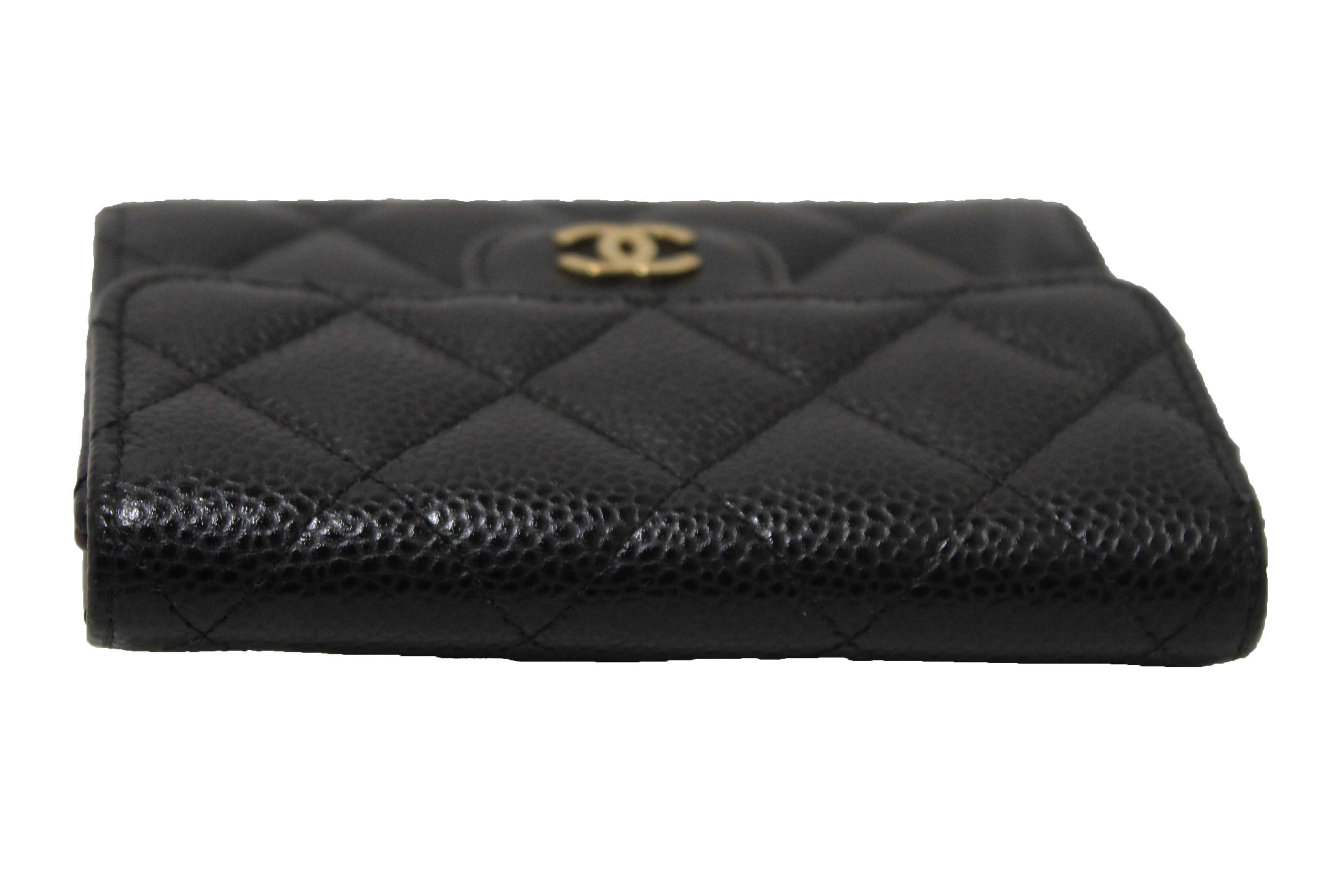 Authentic Chanel Black Quilted Caviar Leather Classic Small Flap W