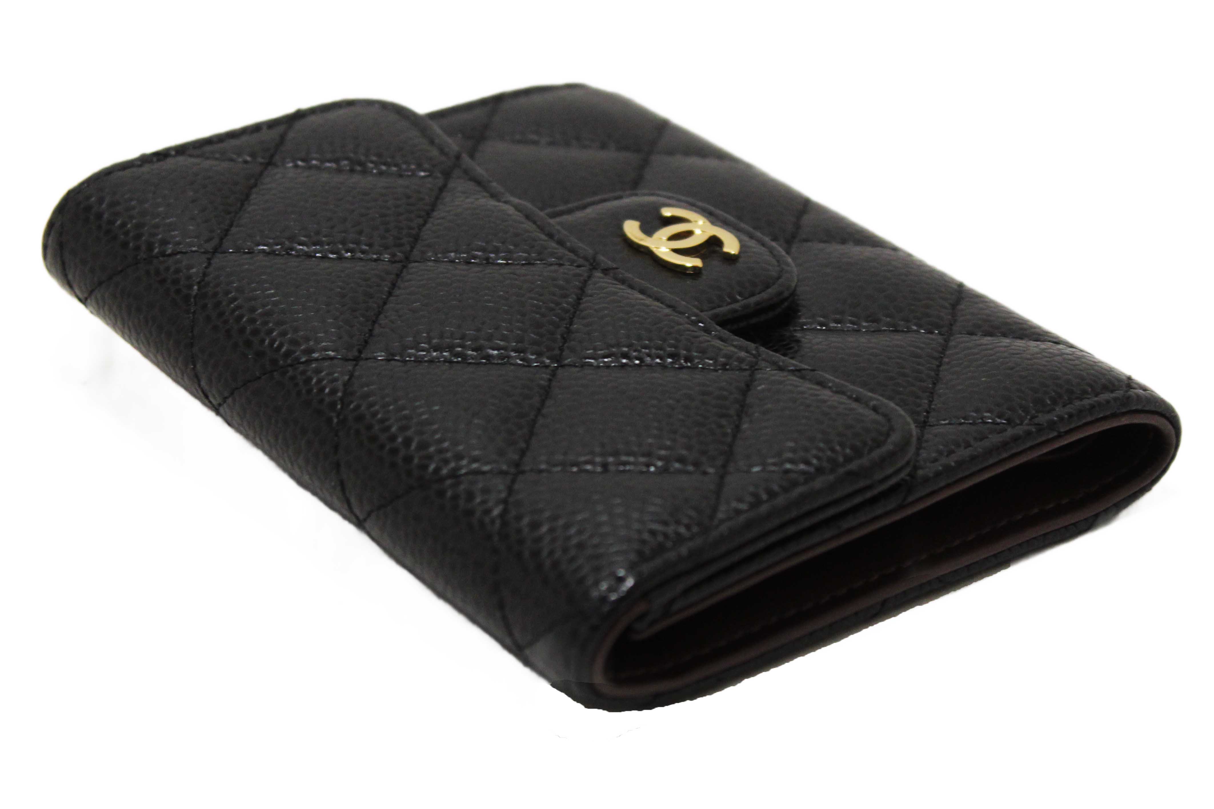 Authentic Chanel Black Quilted Caviar Leather Classic Small Flap W