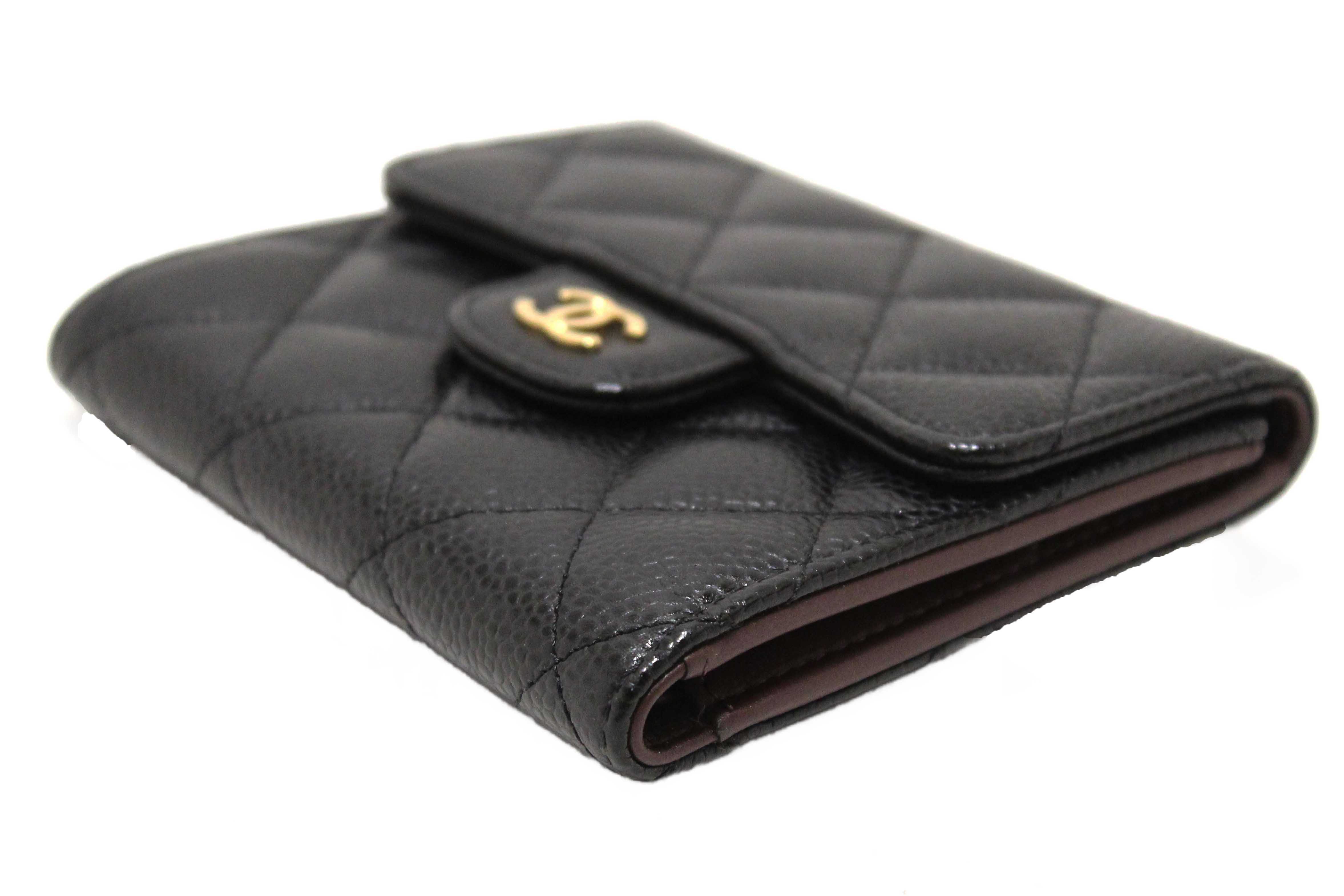 Authentic Chanel Black Quilted Caviar Leather Classic Small Flap W