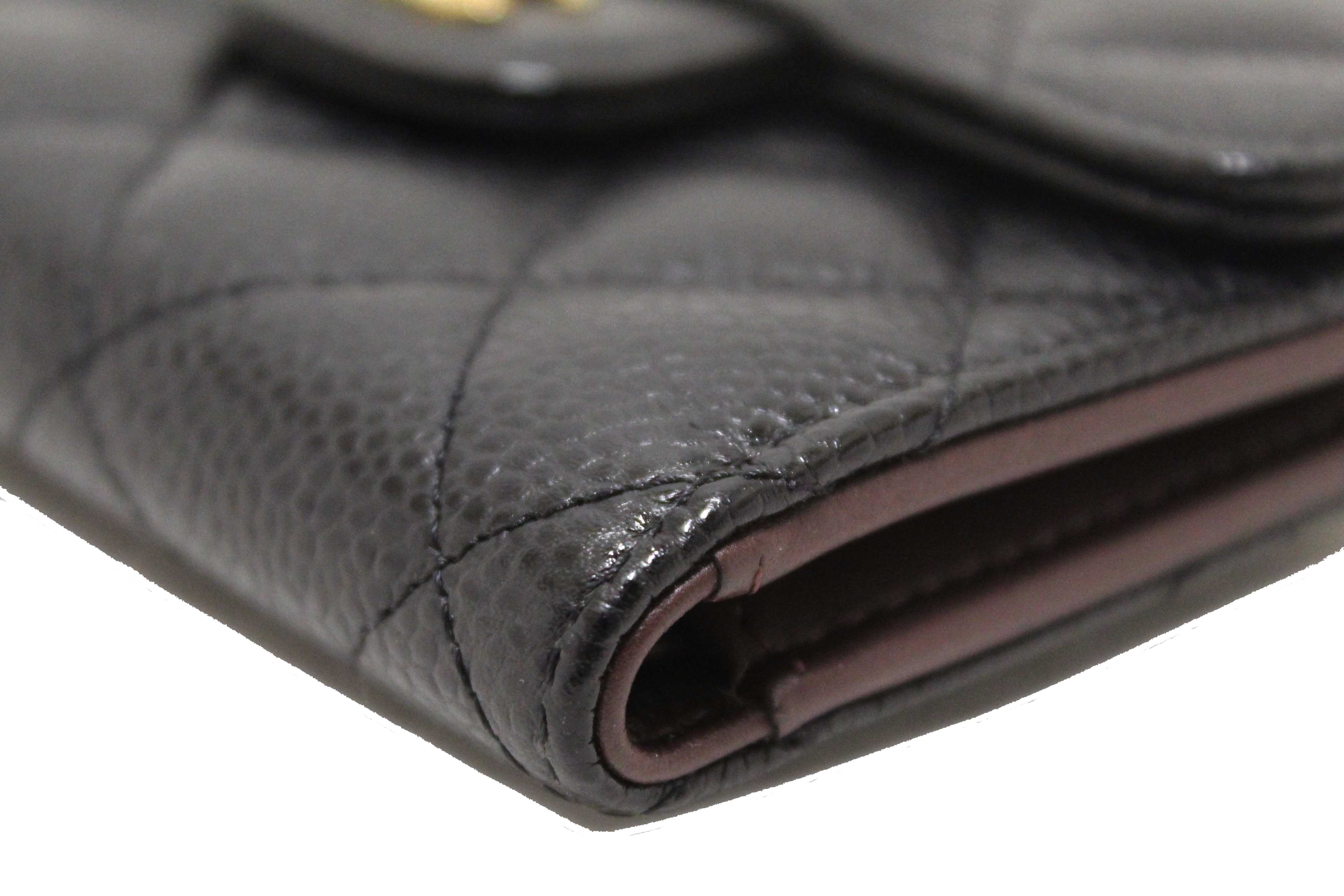 Authentic Chanel Black Quilted Caviar Leather Classic Small Flap W