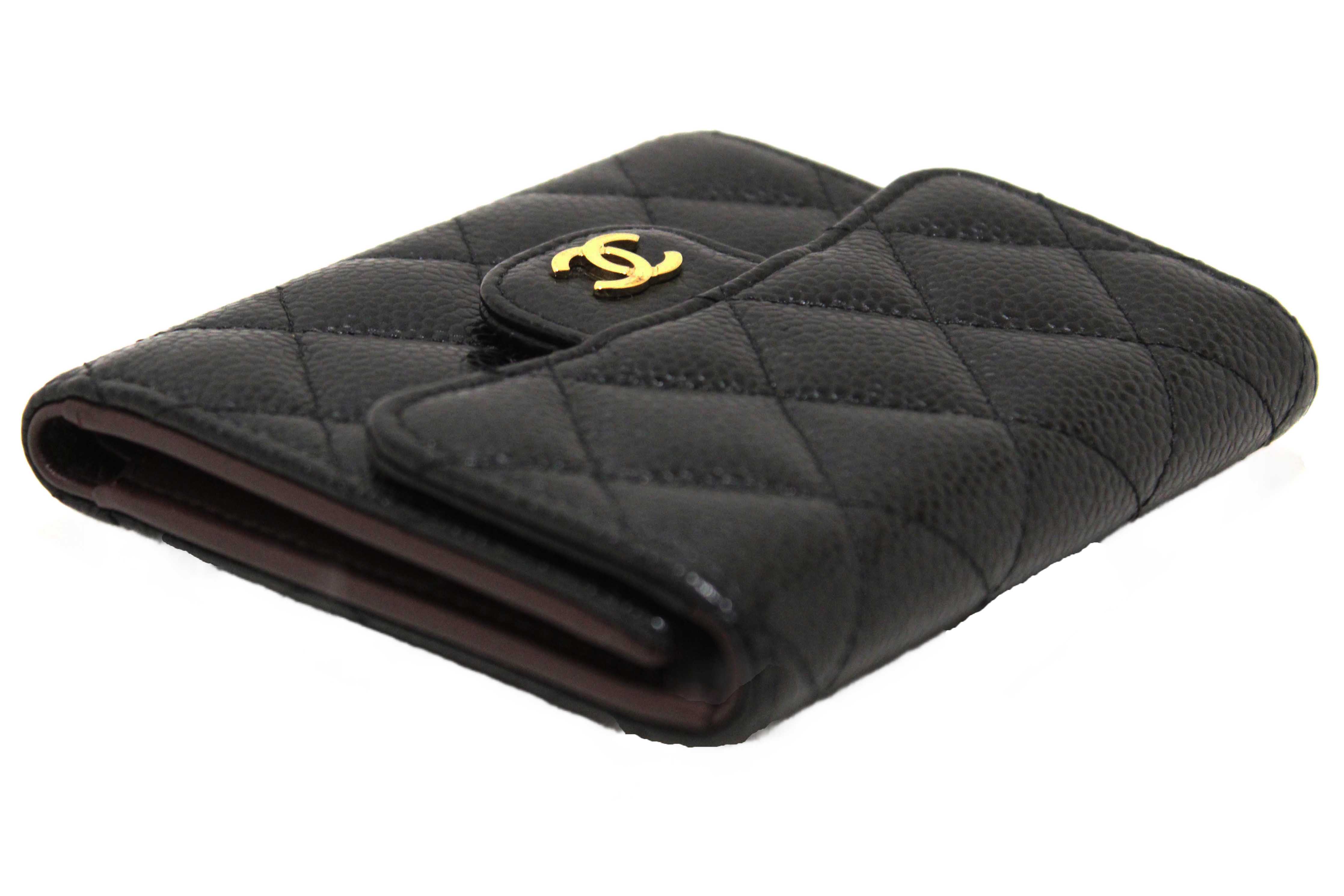 Authentic Chanel Black Quilted Caviar Leather Classic Small Flap W