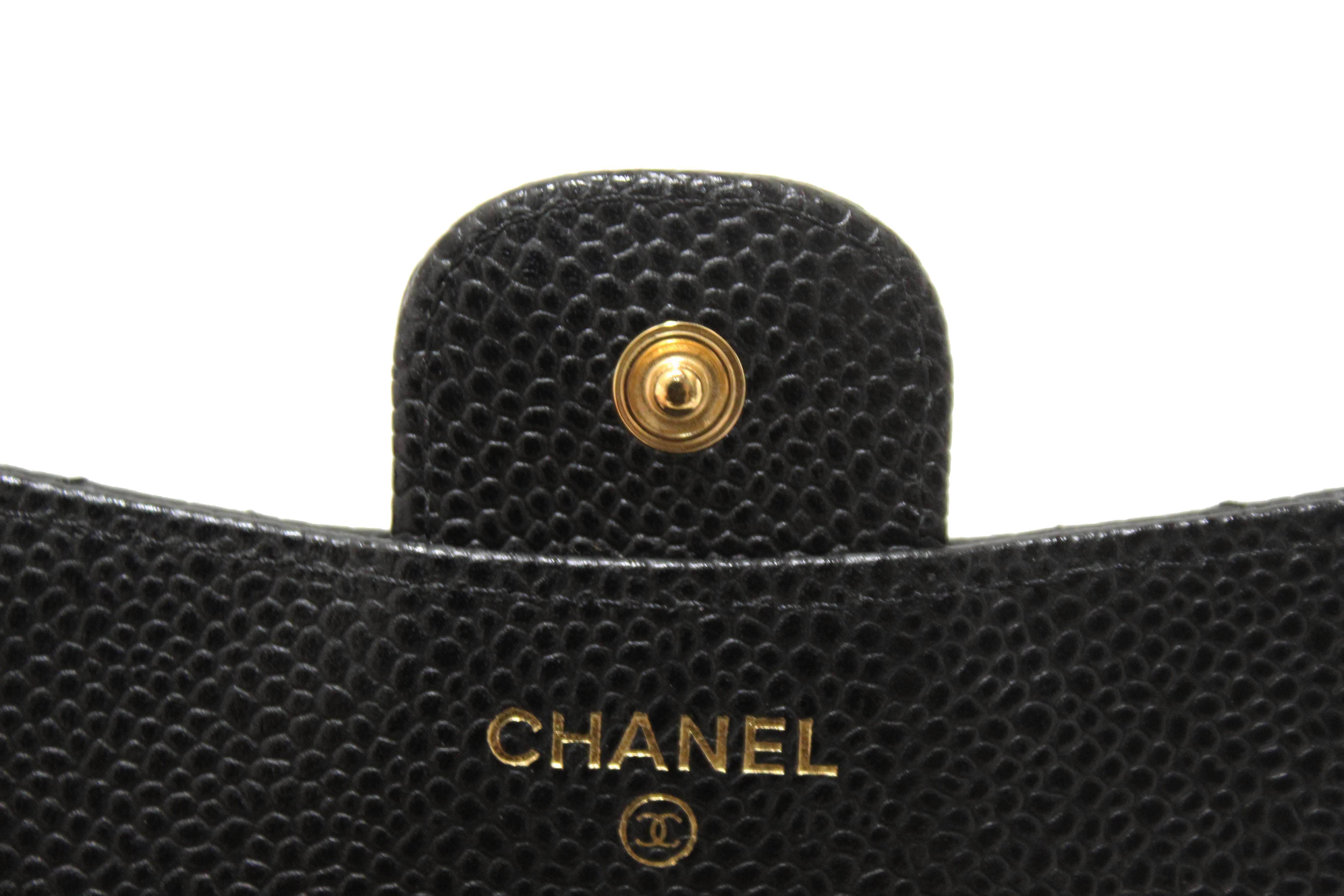 Authentic Chanel Black Quilted Caviar Leather Classic Small Flap W