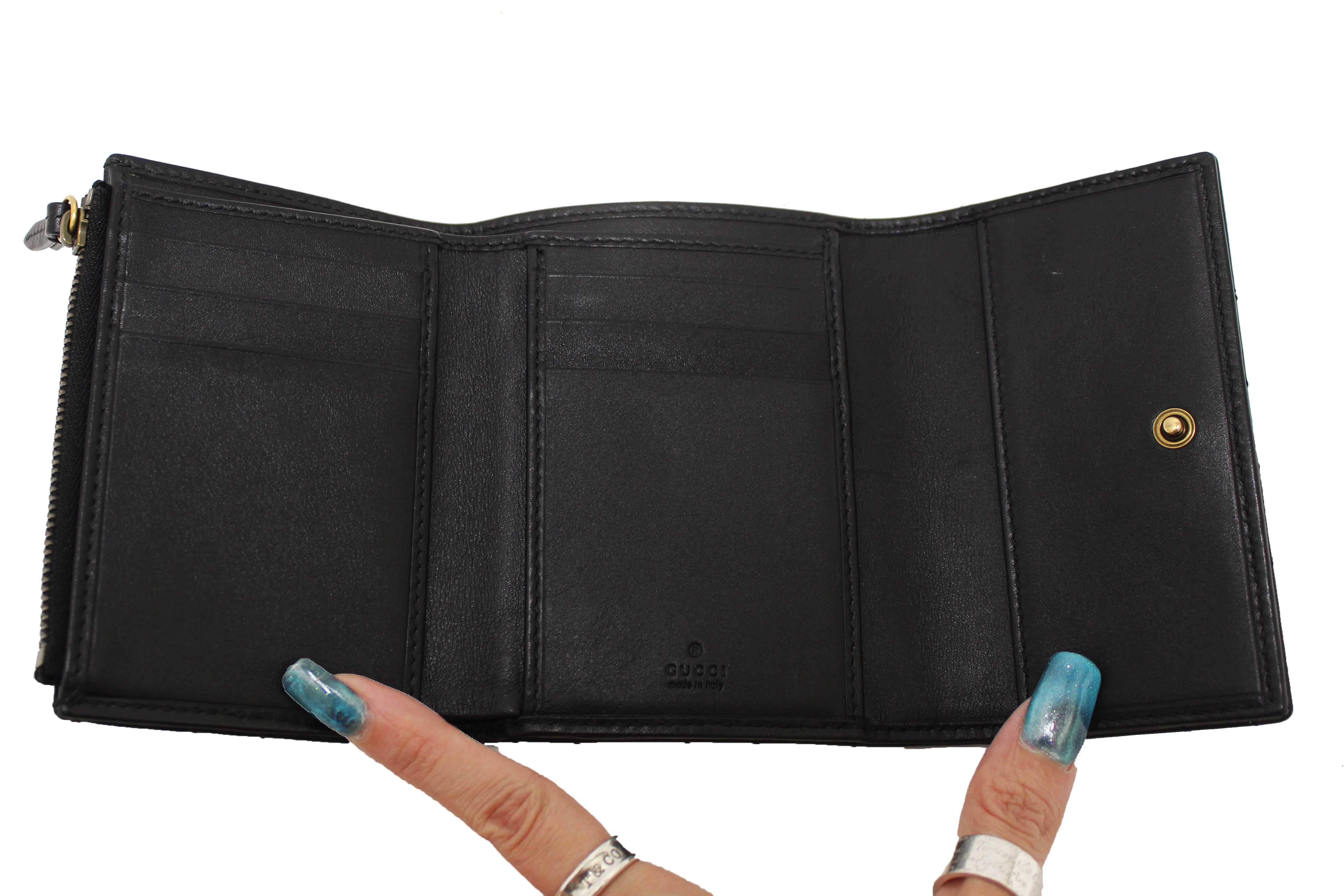 Authentic Gucci Black Marmont Chevron Leather Three Folded Wallet 474802 Wallet