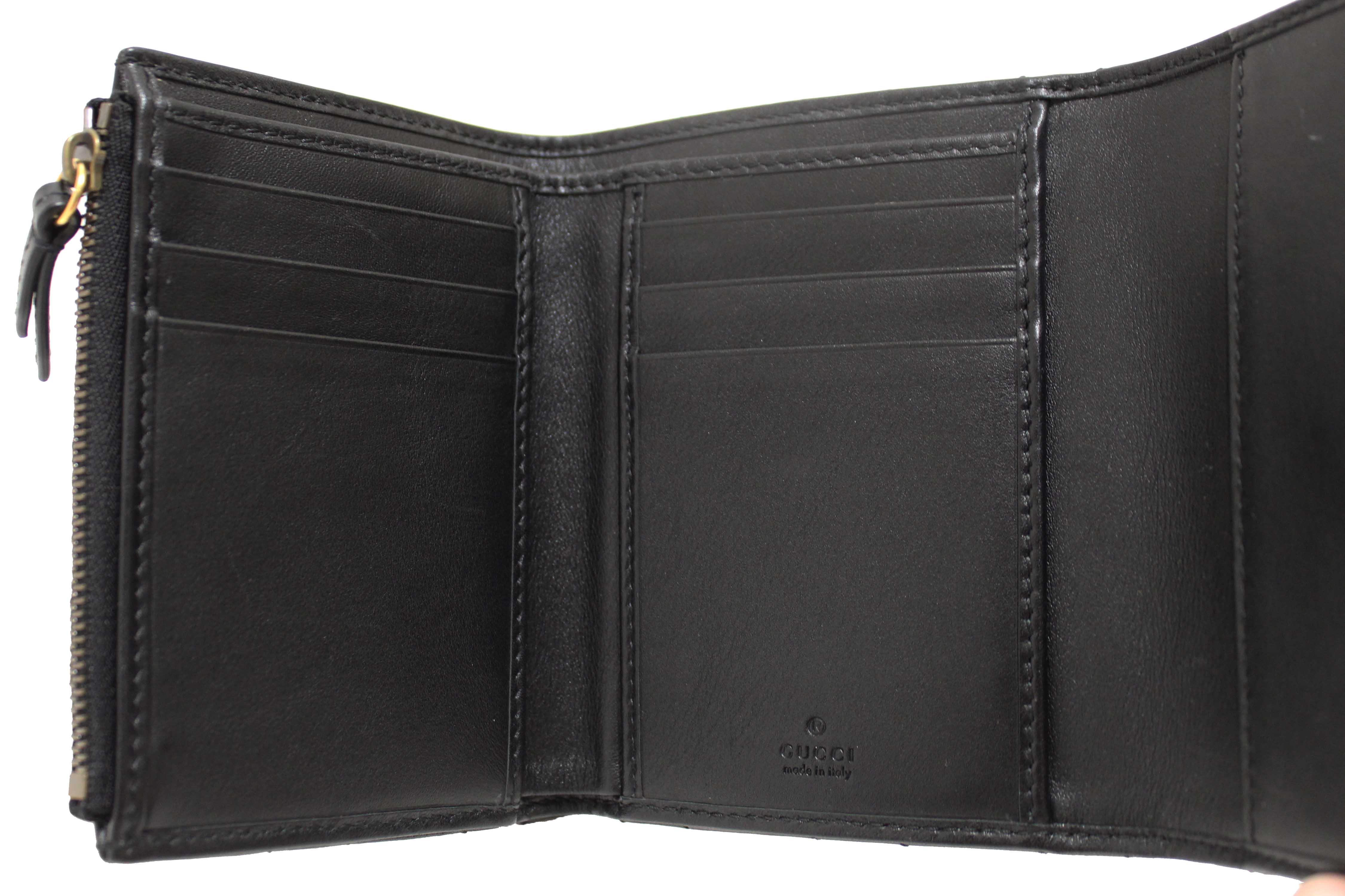 Authentic Gucci Black Marmont Chevron Leather Three Folded Wallet 474802 Wallet
