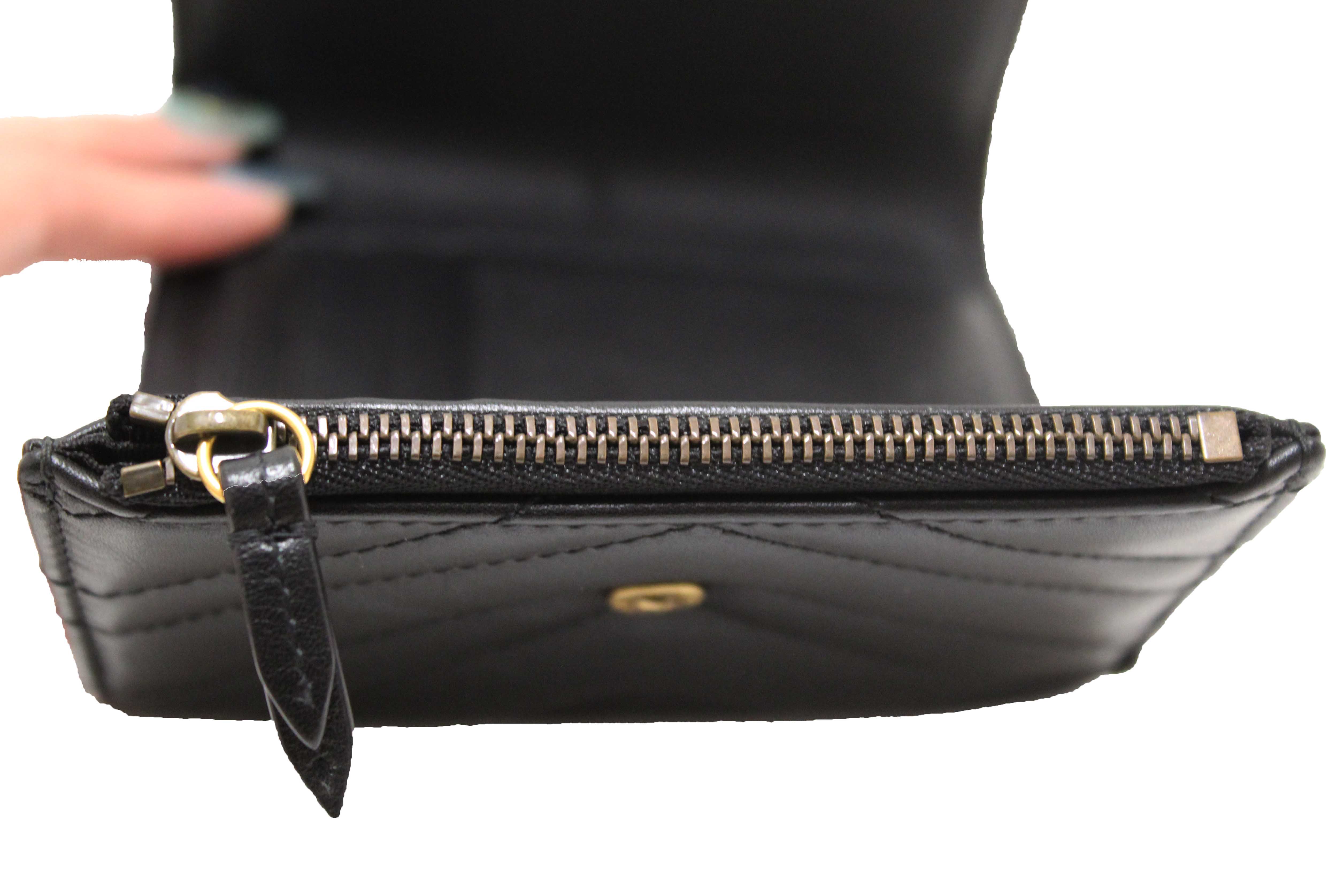 Authentic Gucci Black Marmont Chevron Leather Three Folded Wallet 474802 Wallet
