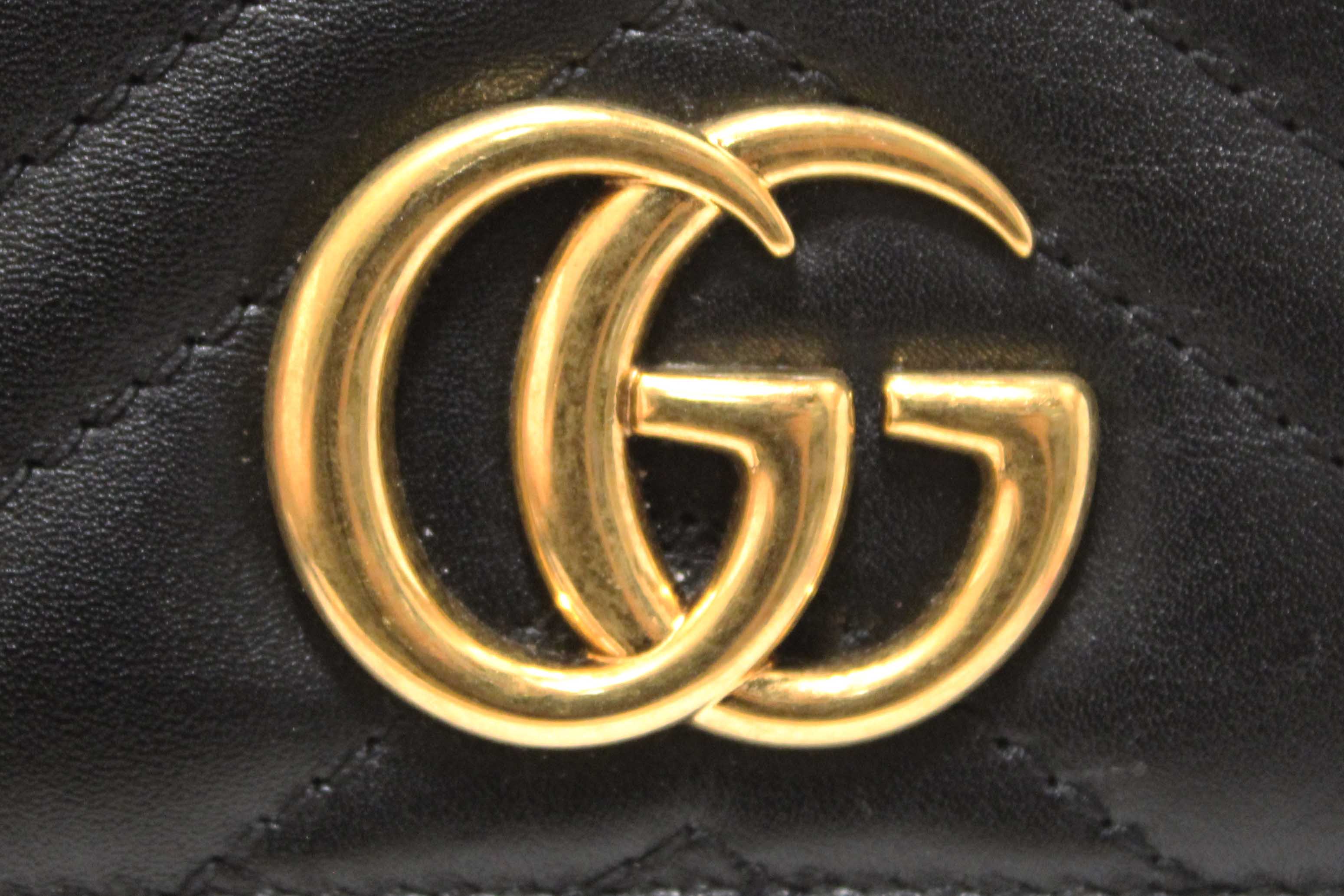 Authentic Gucci Black Marmont Chevron Leather Three Folded Wallet 474802 Wallet