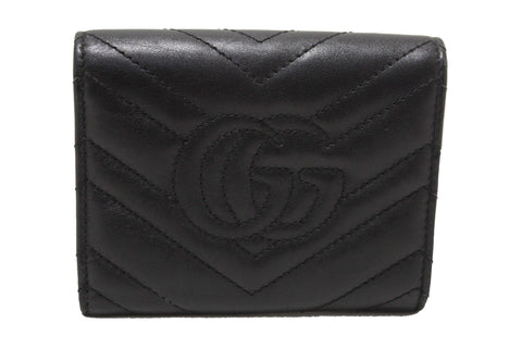 Authentic Gucci Black Marmont Chevron Leather Three Folded Wallet 474802 Wallet