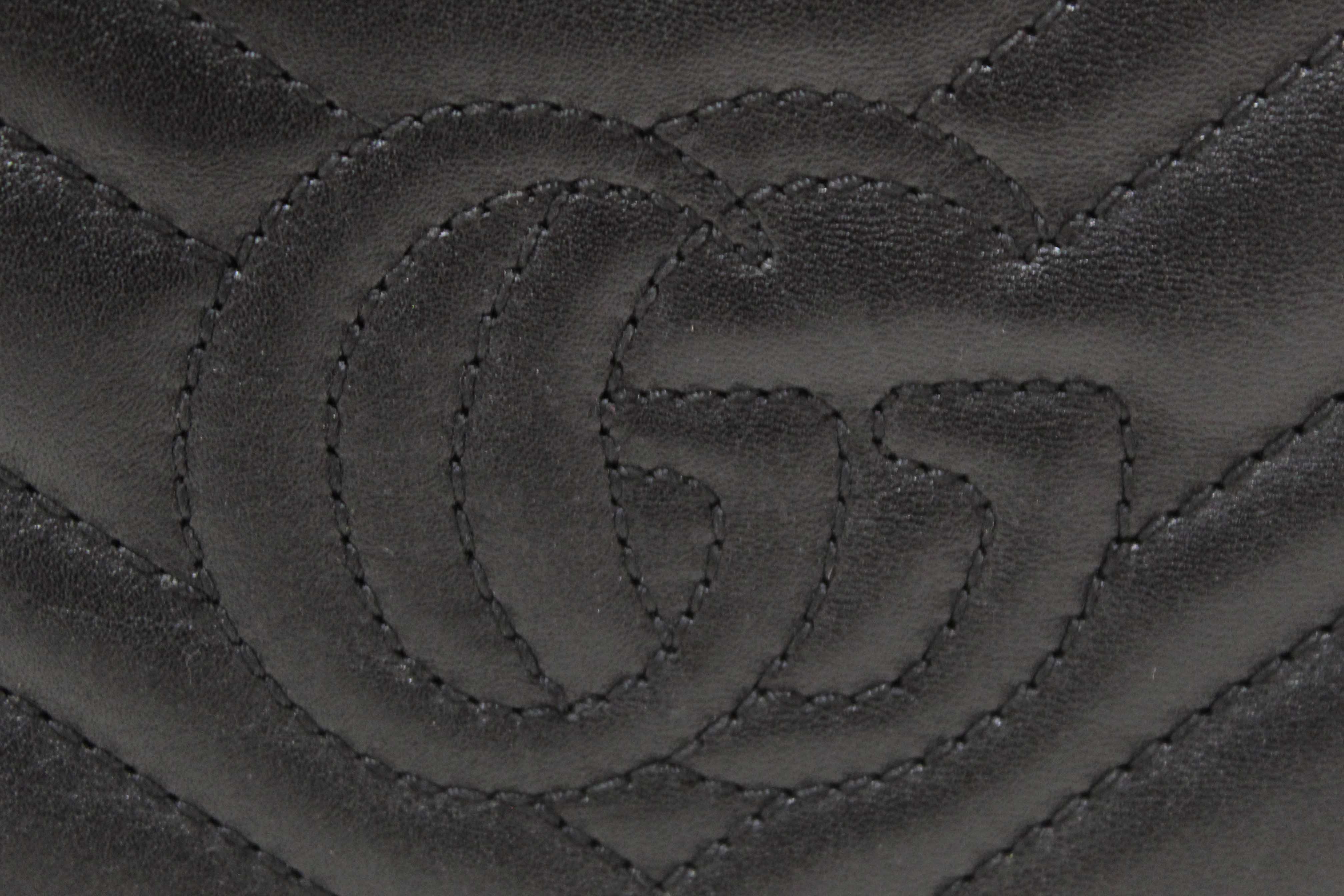 Authentic Gucci Black Marmont Chevron Leather Three Folded Wallet 474802 Wallet