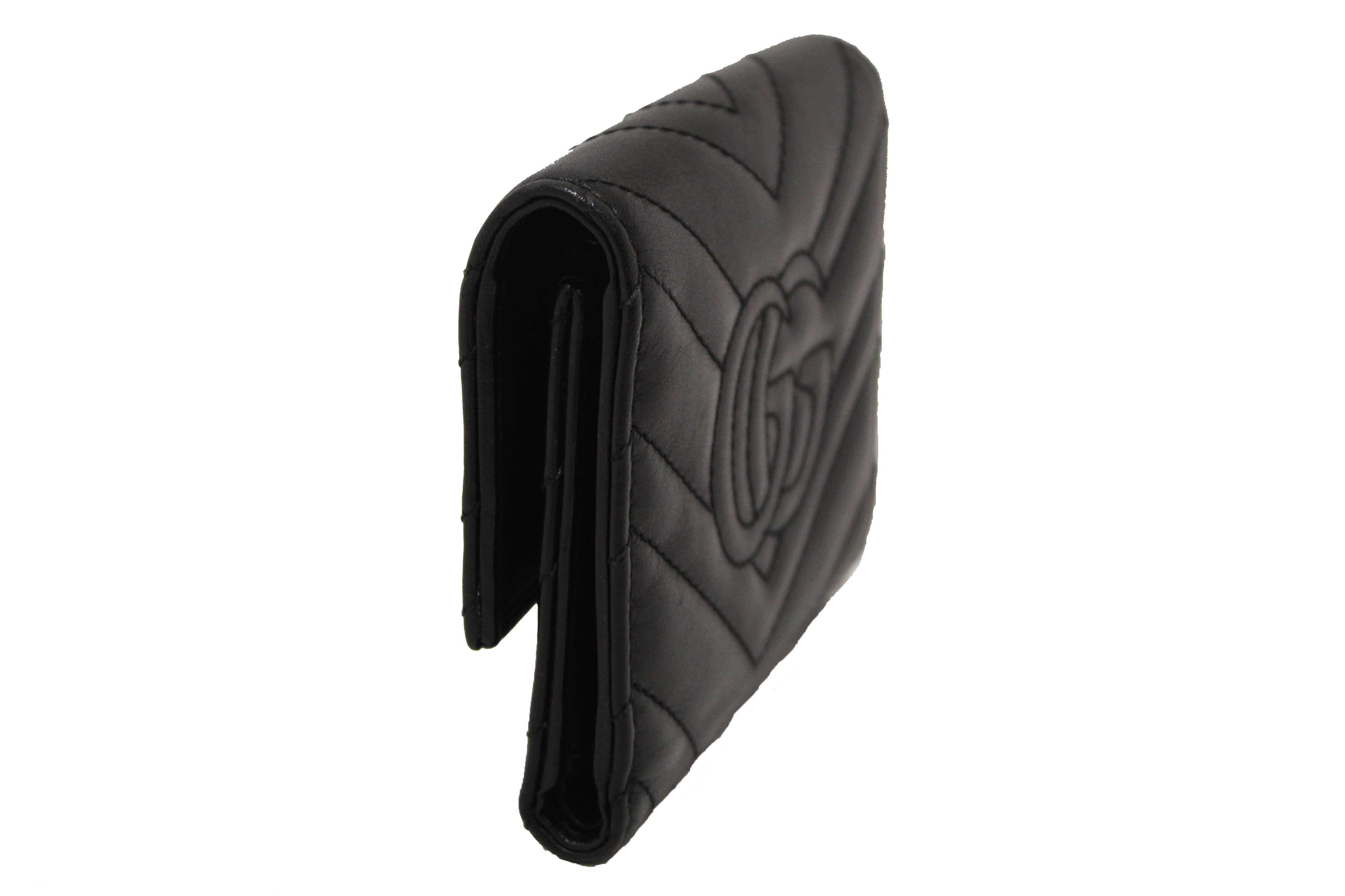 Authentic Gucci Black Marmont Chevron Leather Three Folded Wallet 474802 Wallet