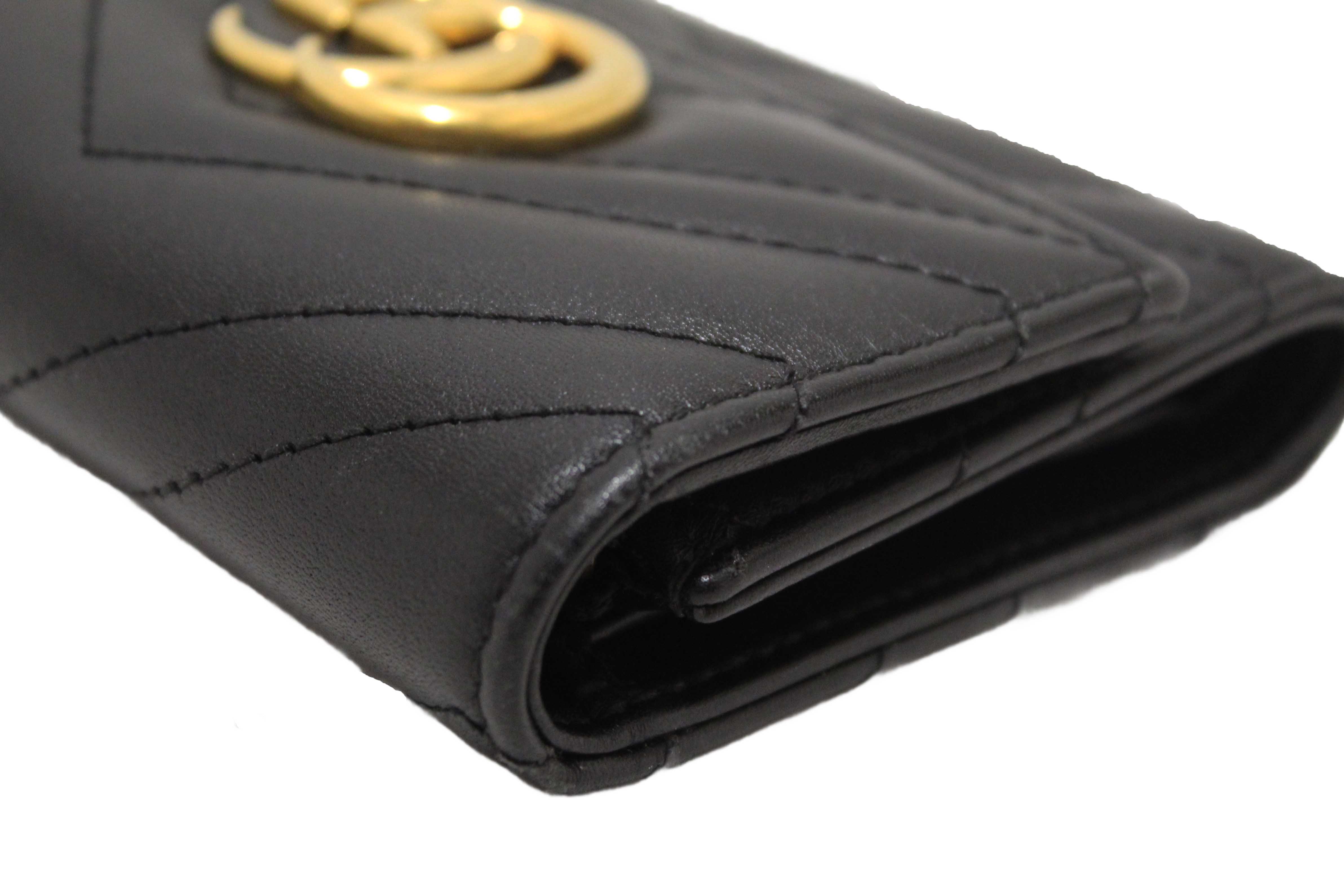 Authentic Gucci Black Marmont Chevron Leather Three Folded Wallet 474802 Wallet