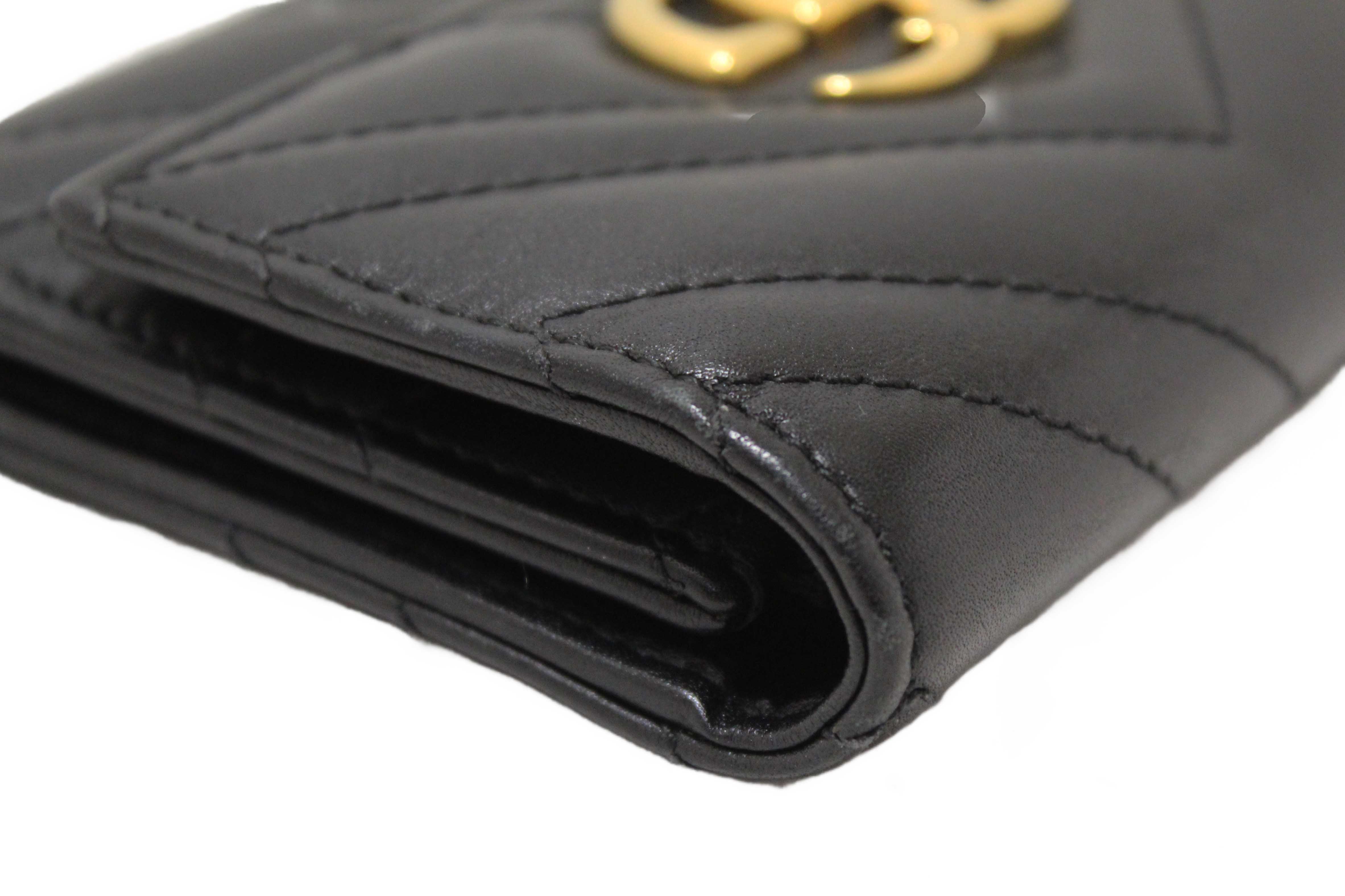 Authentic Gucci Black Marmont Chevron Leather Three Folded Wallet 474802 Wallet