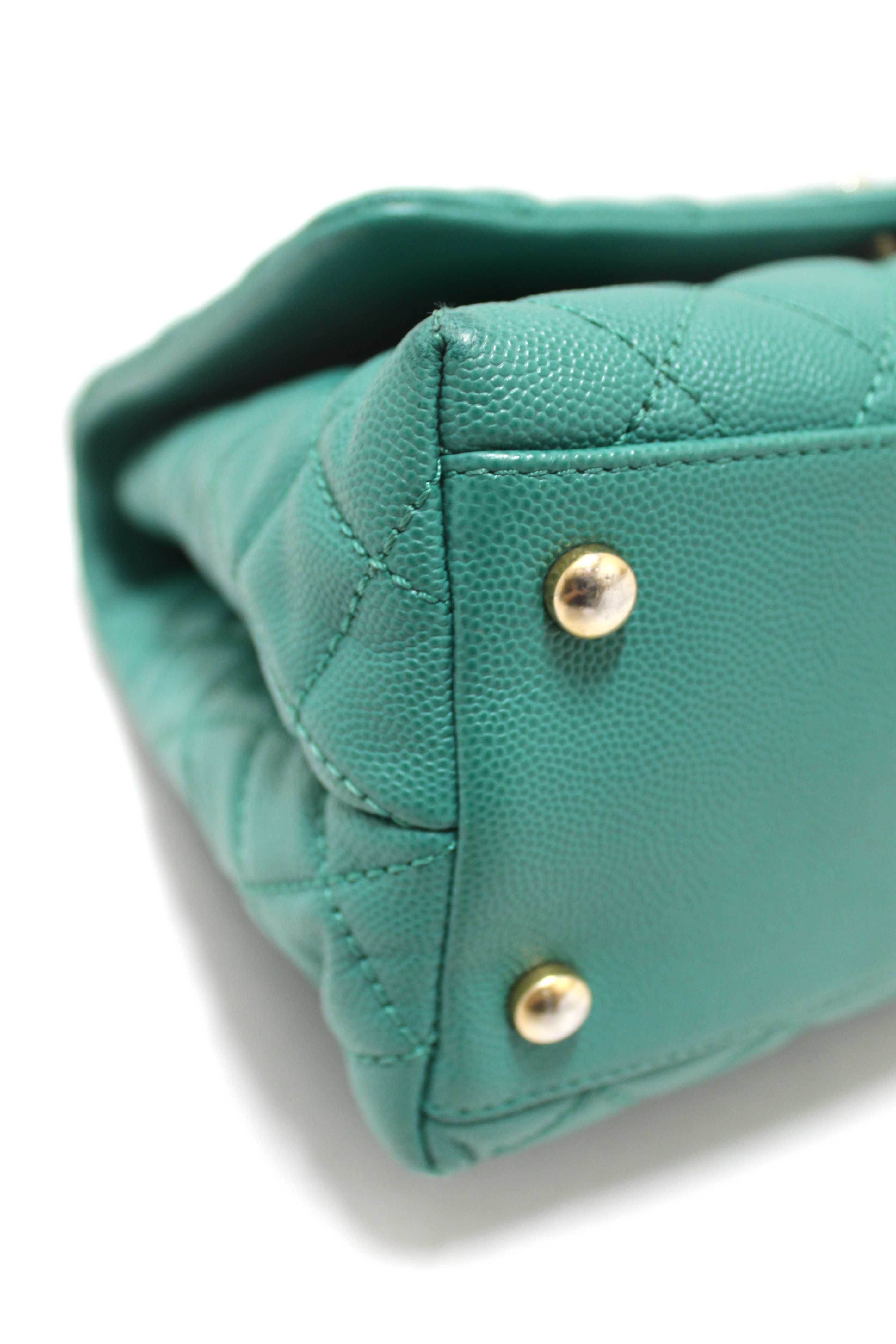 Authentic Chanel Green Quilted Caviar Leather Large CoCo Handle Flap Bag