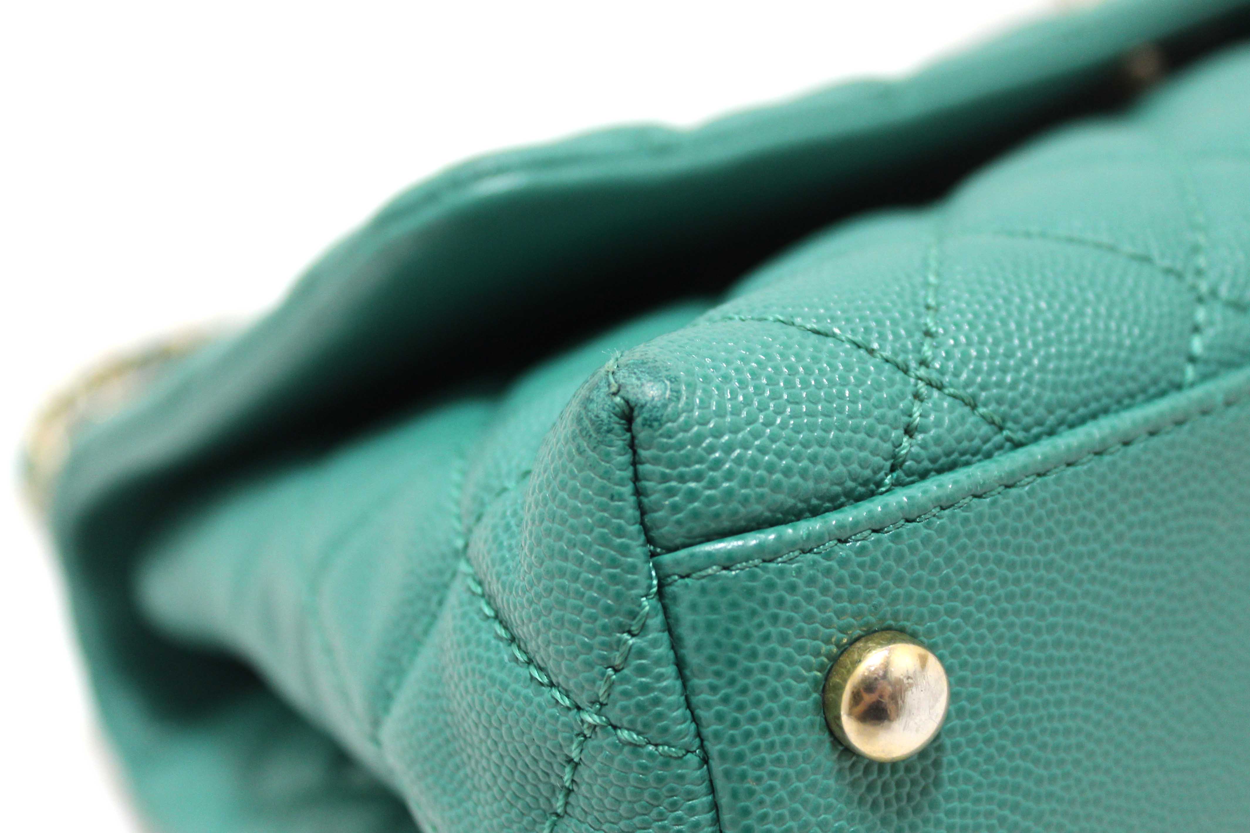 Authentic Chanel Green Quilted Caviar Leather Large CoCo Handle Flap Bag