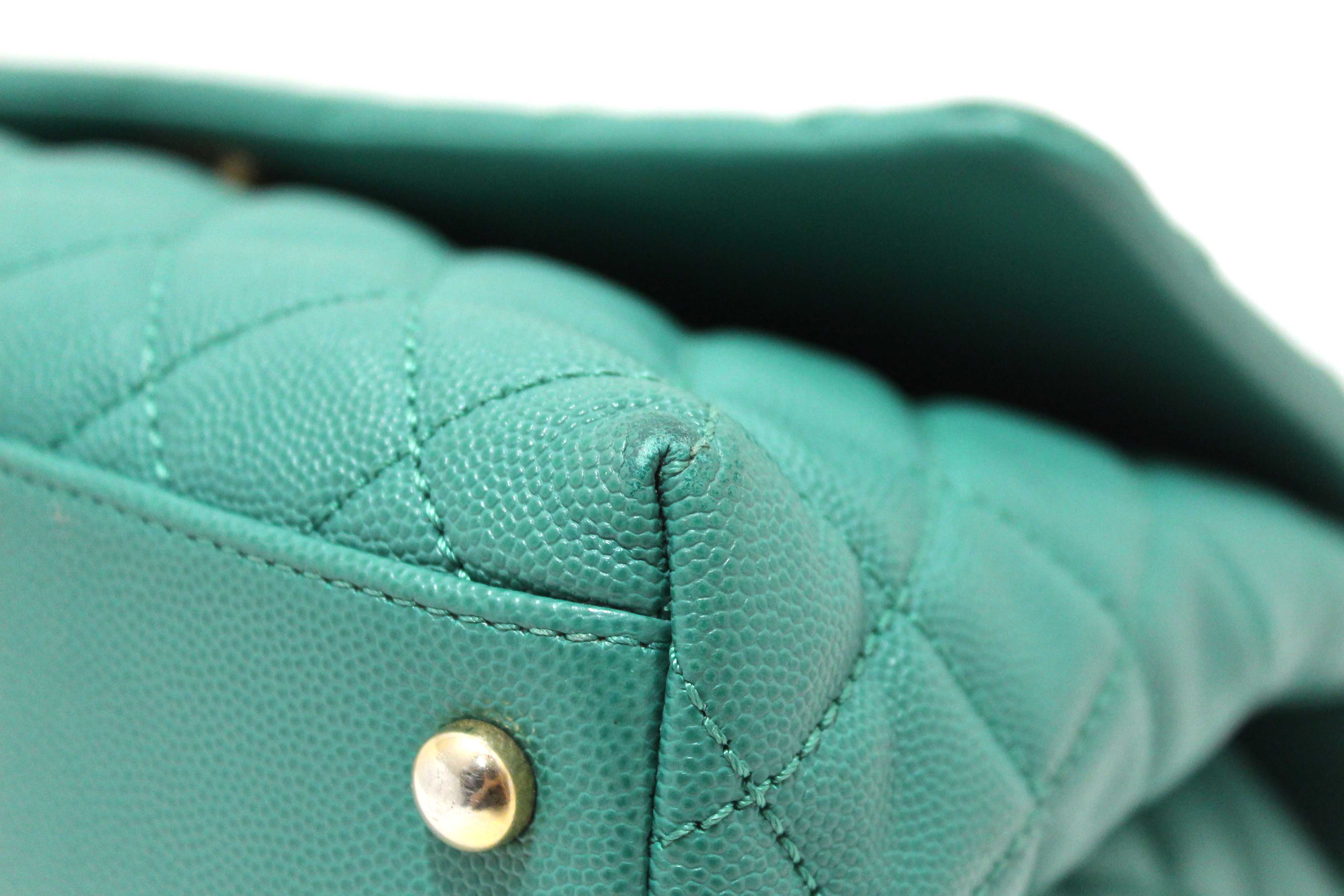 Authentic Chanel Green Quilted Caviar Leather Large CoCo Handle Flap Bag