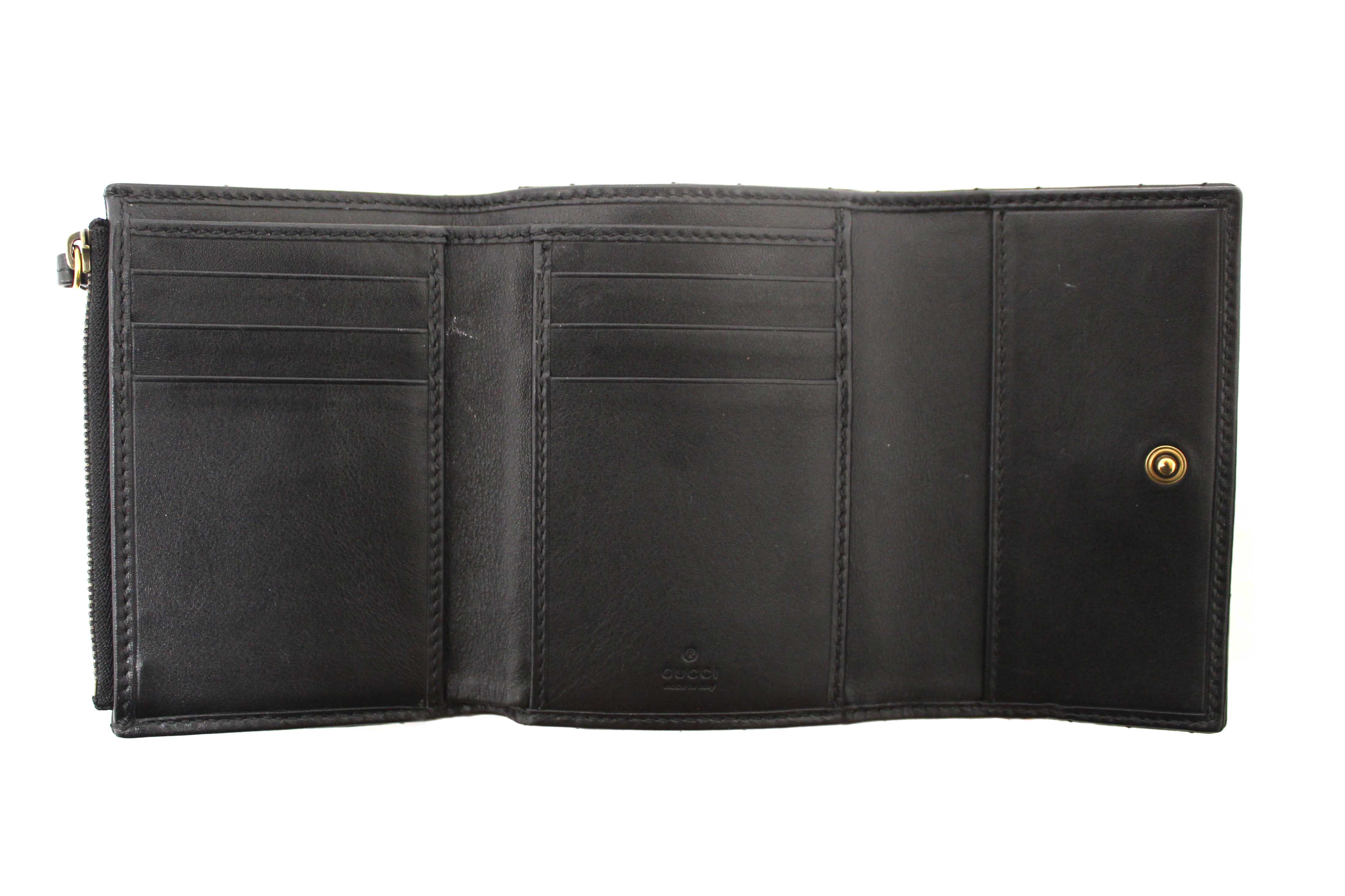 Authentic Gucci Black Marmont Chevron Leather Three Folded Wallet 474802