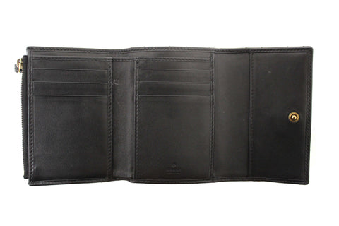 Authentic Gucci Black Marmont Chevron Leather Three Folded Wallet 474802