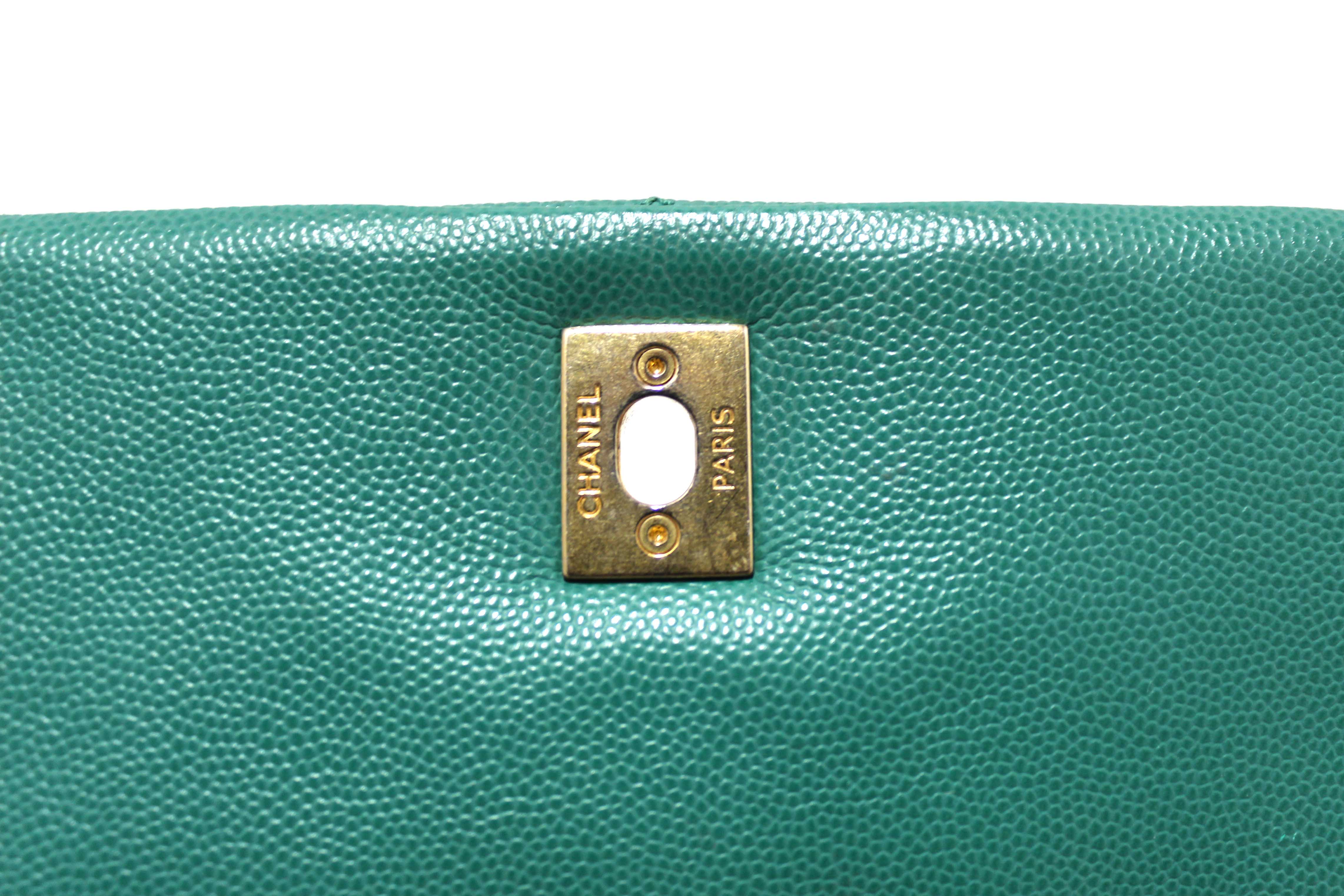 Authentic Chanel Green Quilted Caviar Leather Large CoCo Handle Flap Bag