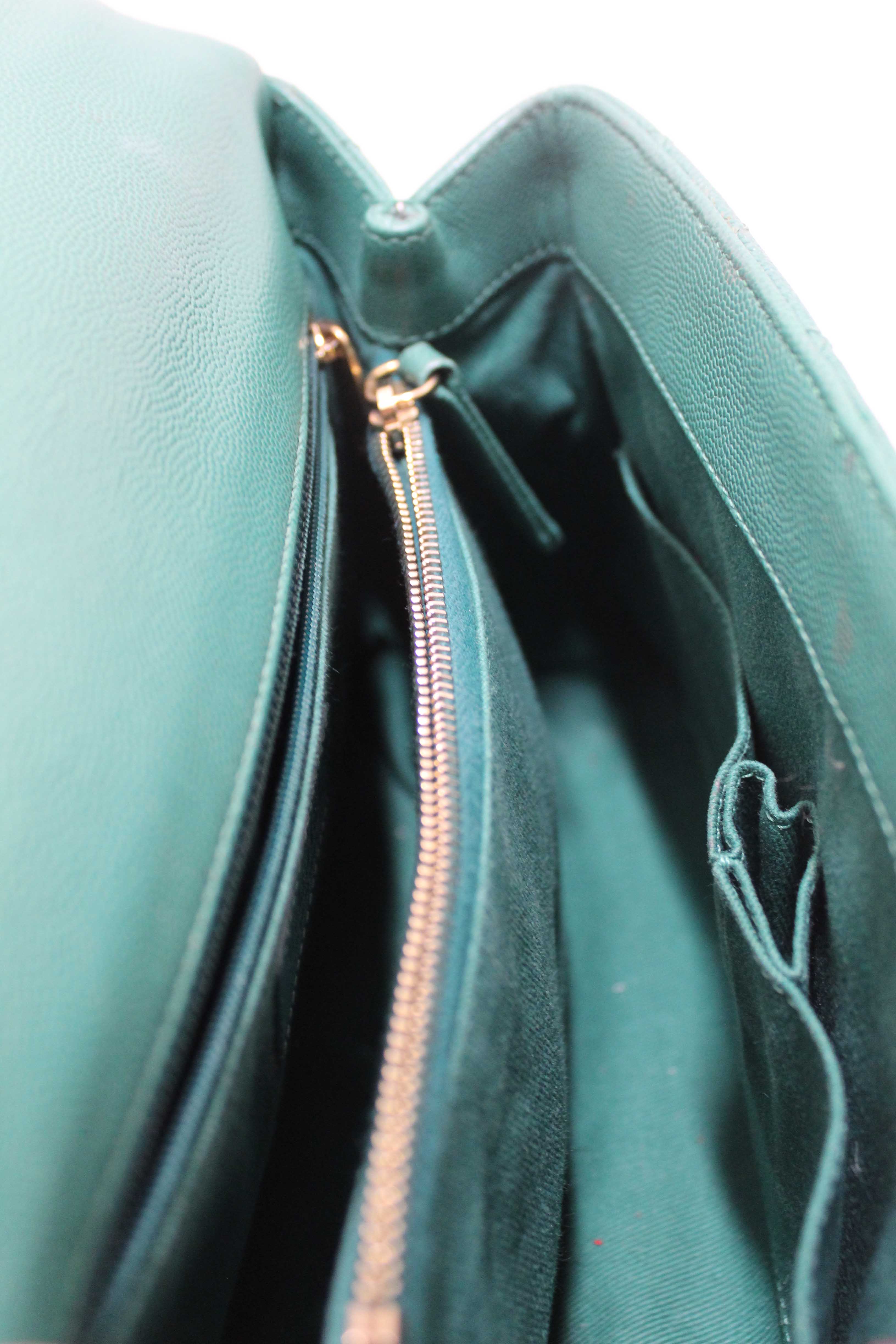 Authentic Chanel Green Quilted Caviar Leather Large CoCo Handle Flap Bag