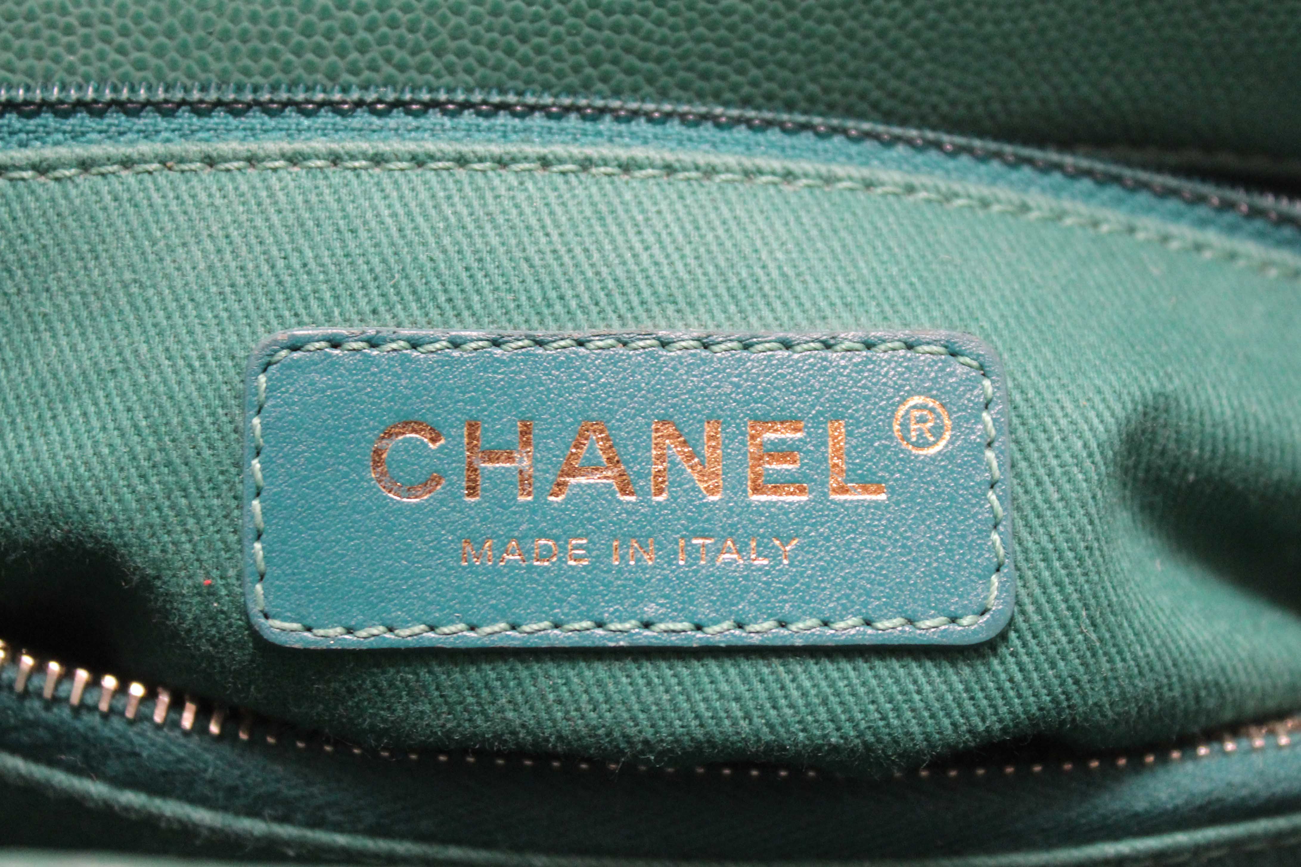 Authentic Chanel Green Quilted Caviar Leather Large CoCo Handle Flap Bag