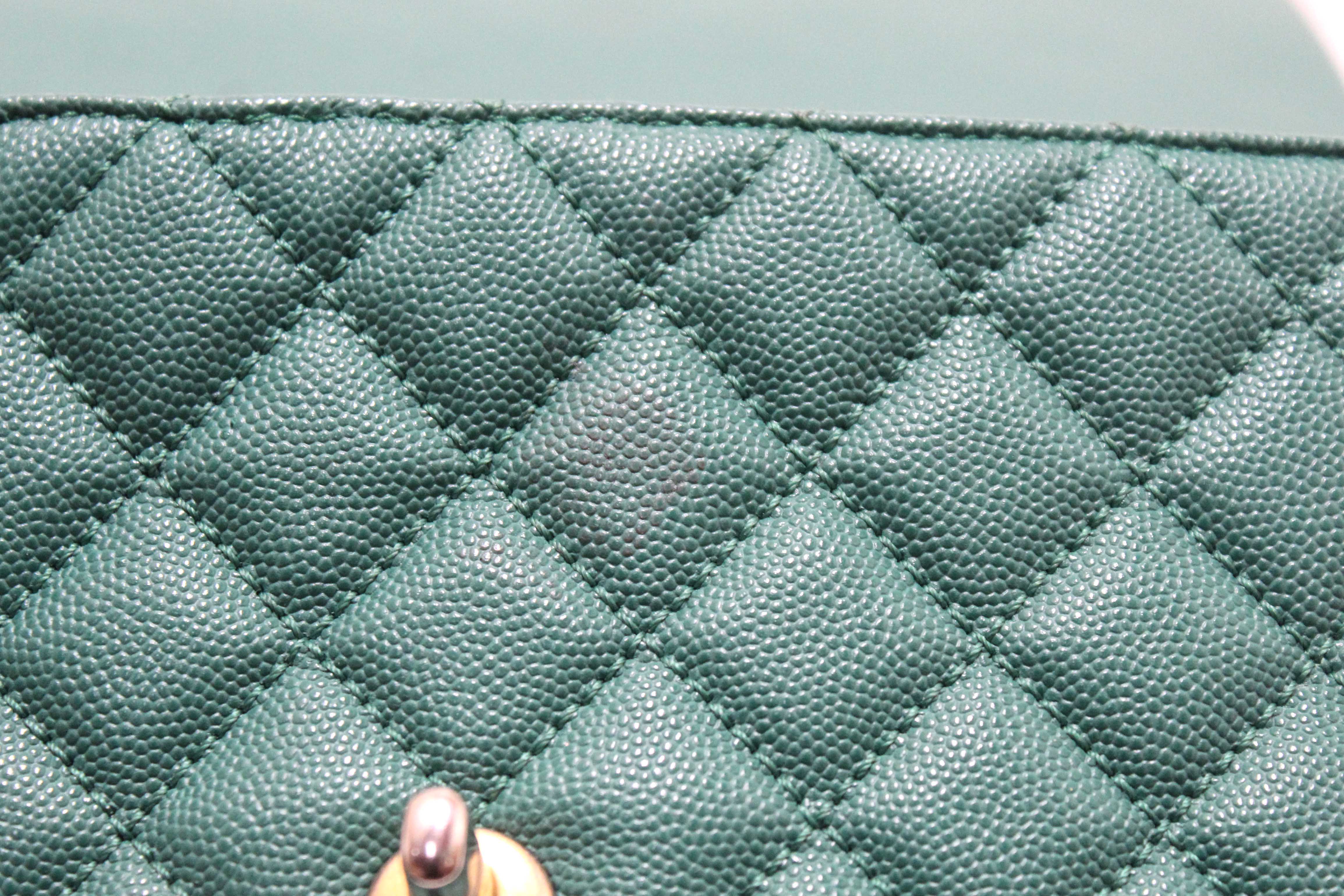 Authentic Chanel Green Quilted Caviar Leather Large CoCo Handle Flap Bag