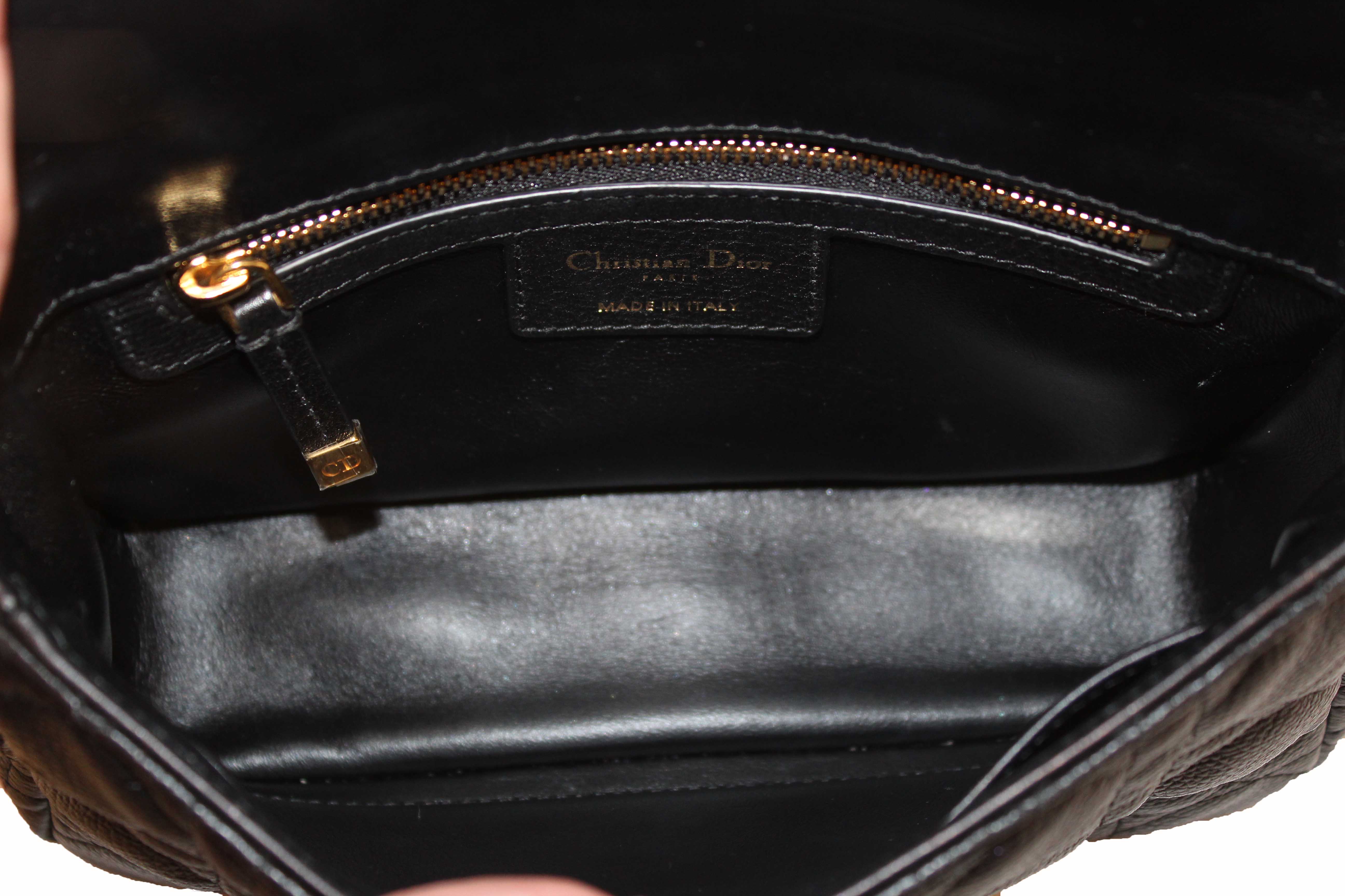 Authentic Christian Dior Black Macrocannage Caviar Leather Small Caro Shoulder Crossbody Bag