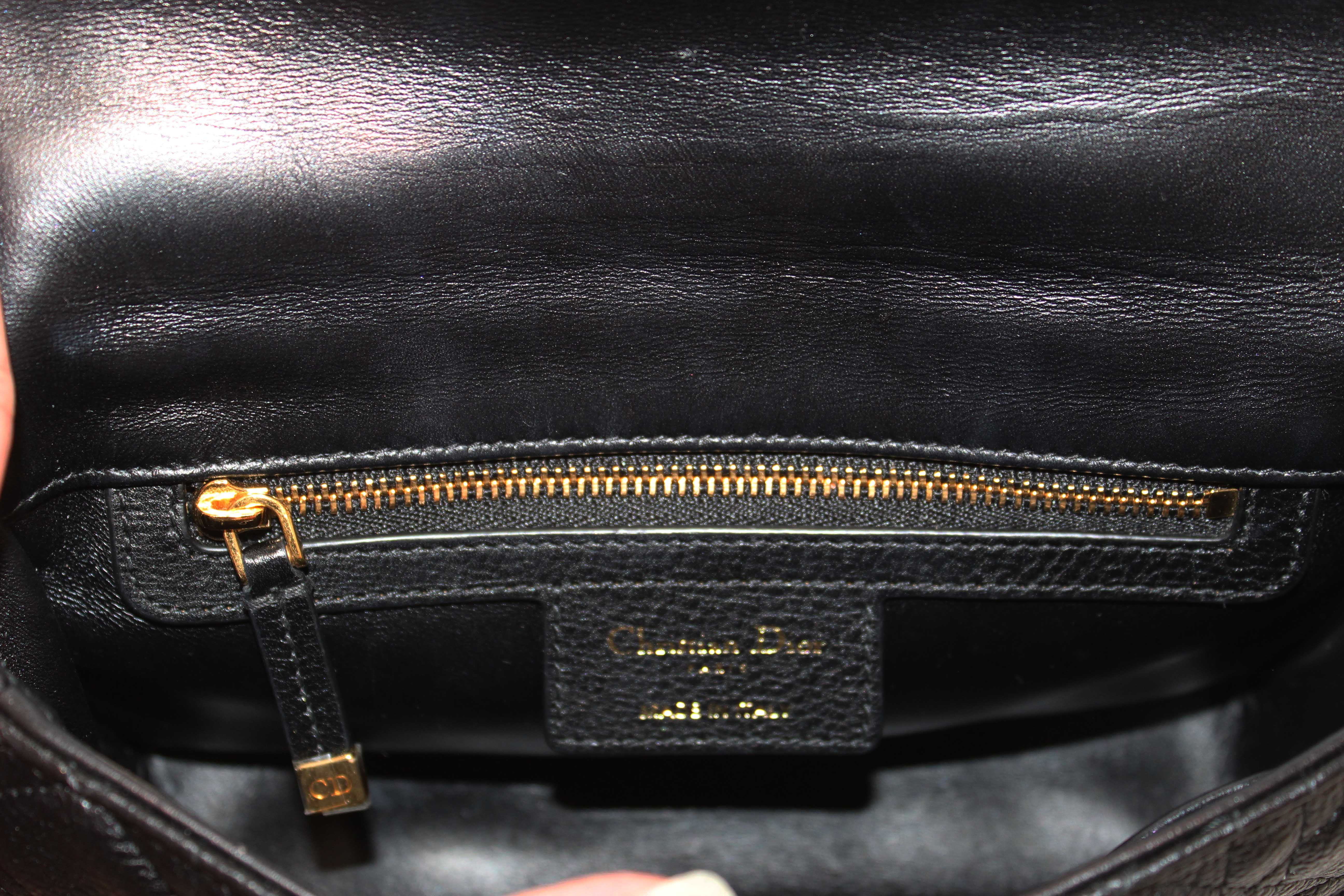 Authentic Christian Dior Black Macrocannage Caviar Leather Small Caro Shoulder Crossbody Bag