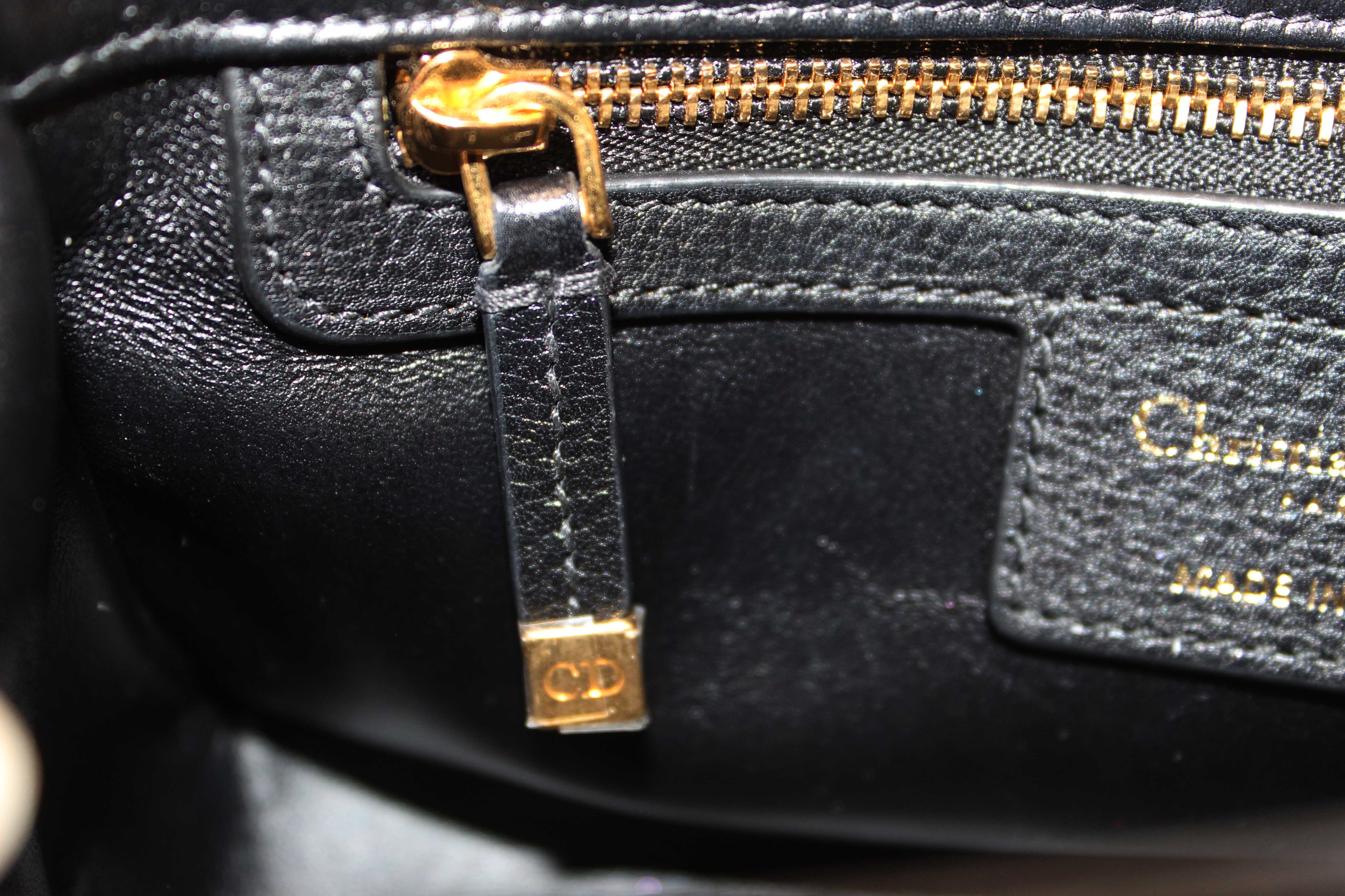 Authentic Christian Dior Black Macrocannage Caviar Leather Small Caro Shoulder Crossbody Bag