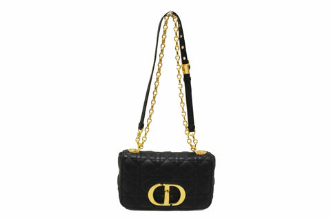 Authentic Christian Dior Black Macrocannage Caviar Leather Small Caro Shoulder Crossbody Bag