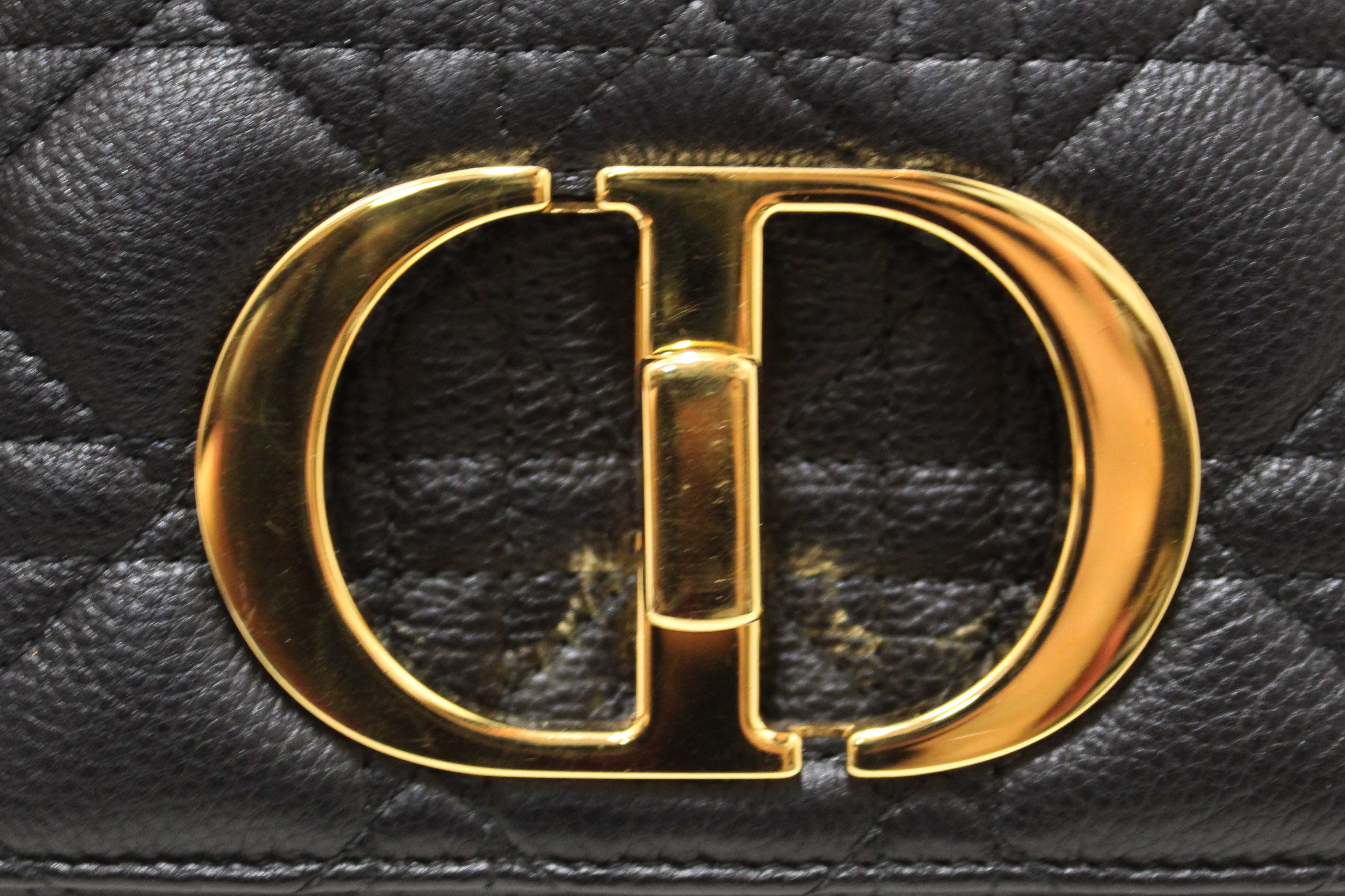 Authentic Christian Dior Black Macrocannage Caviar Leather Small Caro Shoulder Crossbody Bag