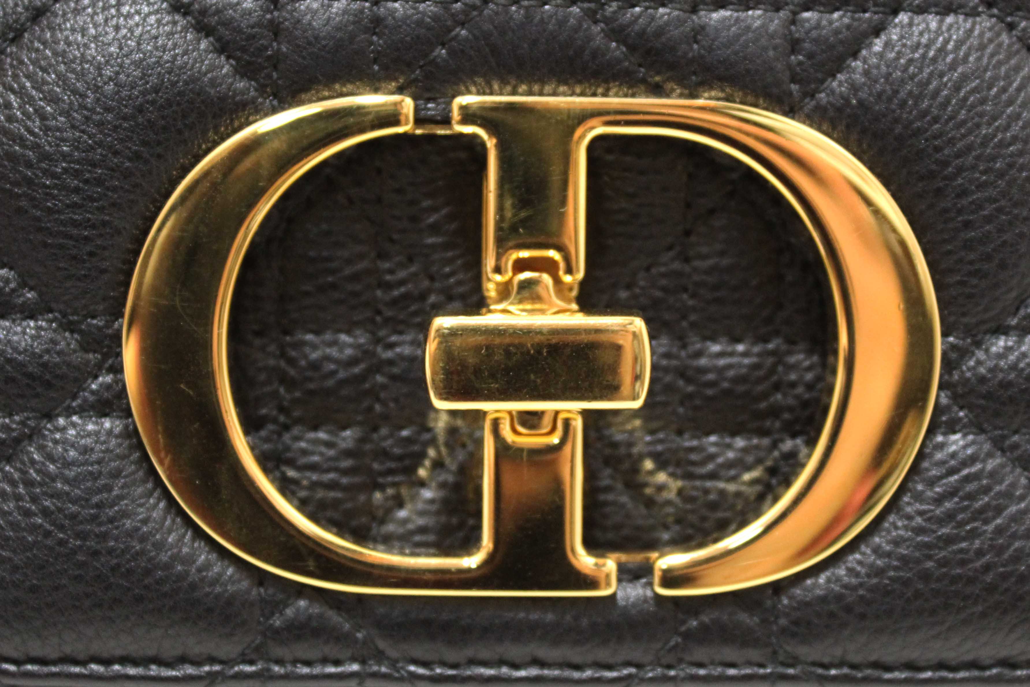 Authentic Christian Dior Black Macrocannage Caviar Leather Small Caro Shoulder Crossbody Bag