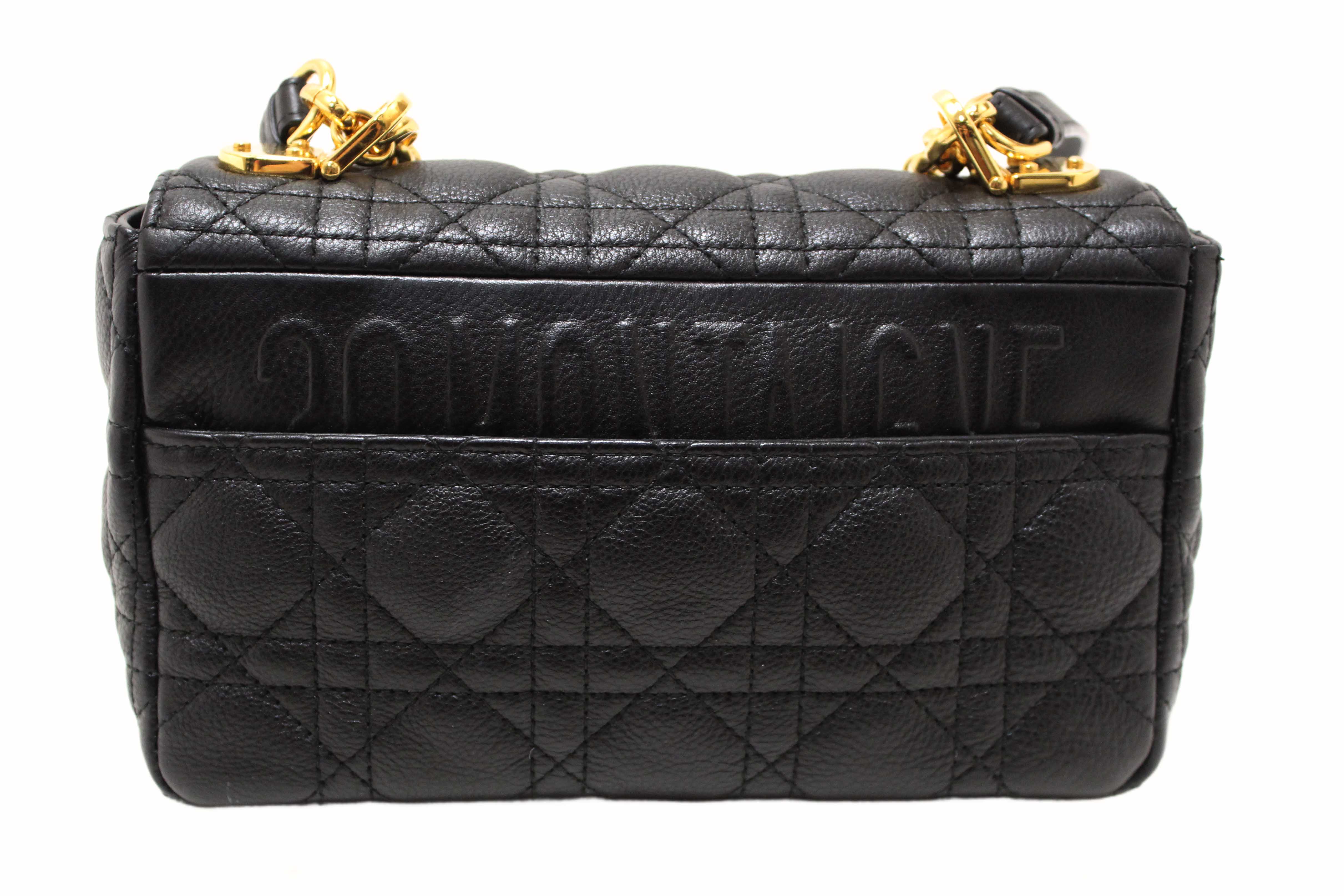 Authentic Christian Dior Black Macrocannage Caviar Leather Small Caro Shoulder Crossbody Bag