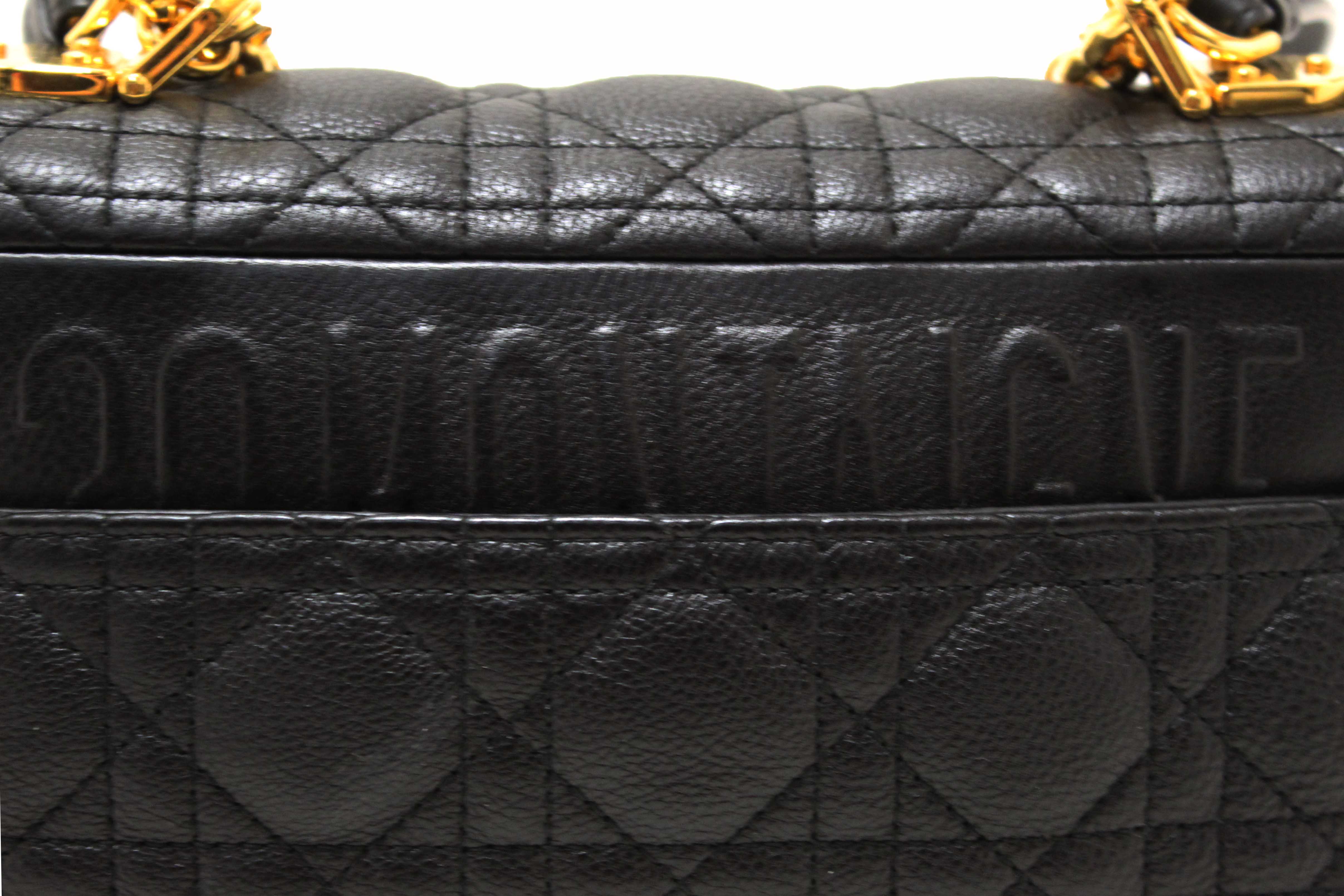 Authentic Christian Dior Black Macrocannage Caviar Leather Small Caro Shoulder Crossbody Bag