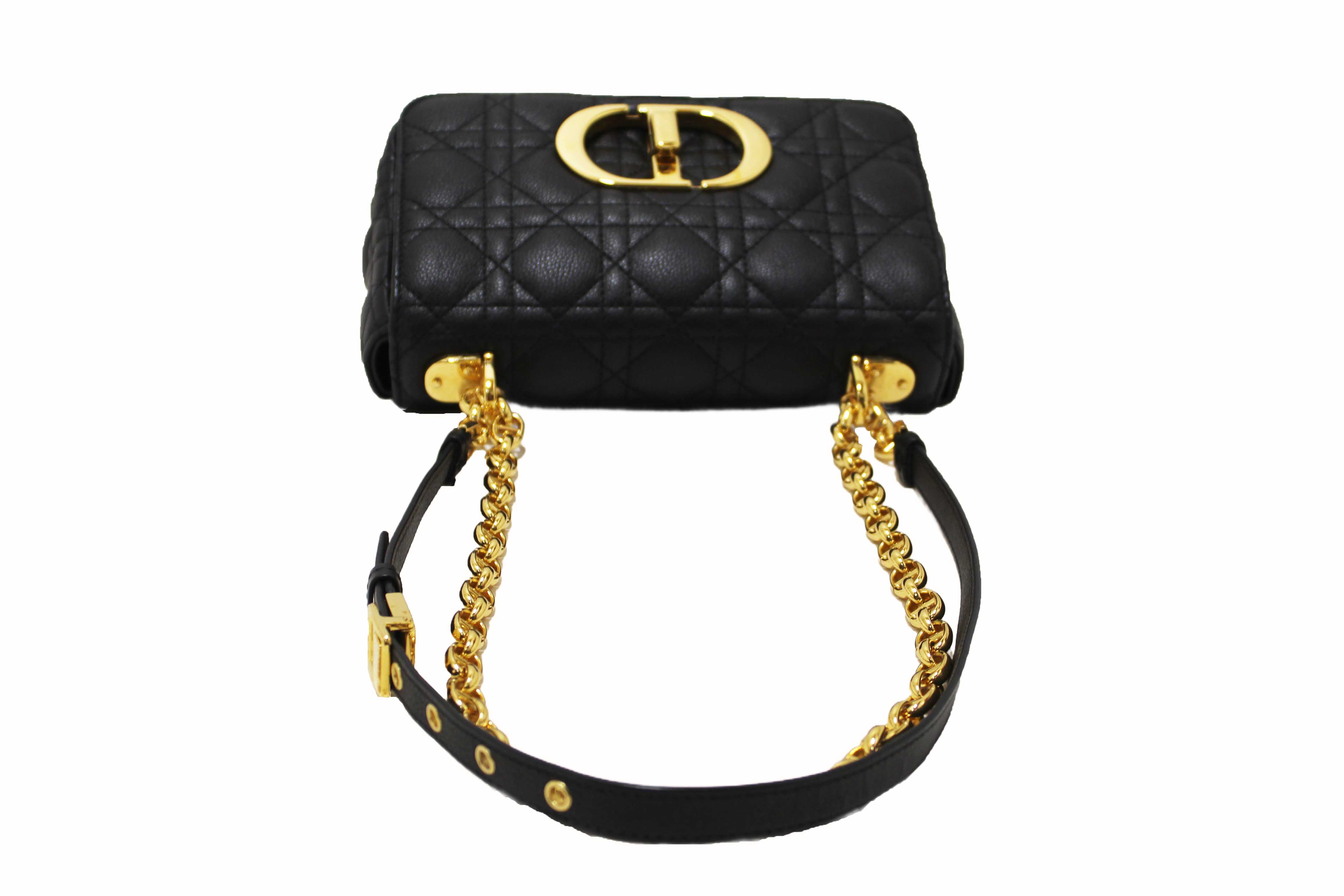 Authentic Christian Dior Black Macrocannage Caviar Leather Small Caro Shoulder Crossbody Bag