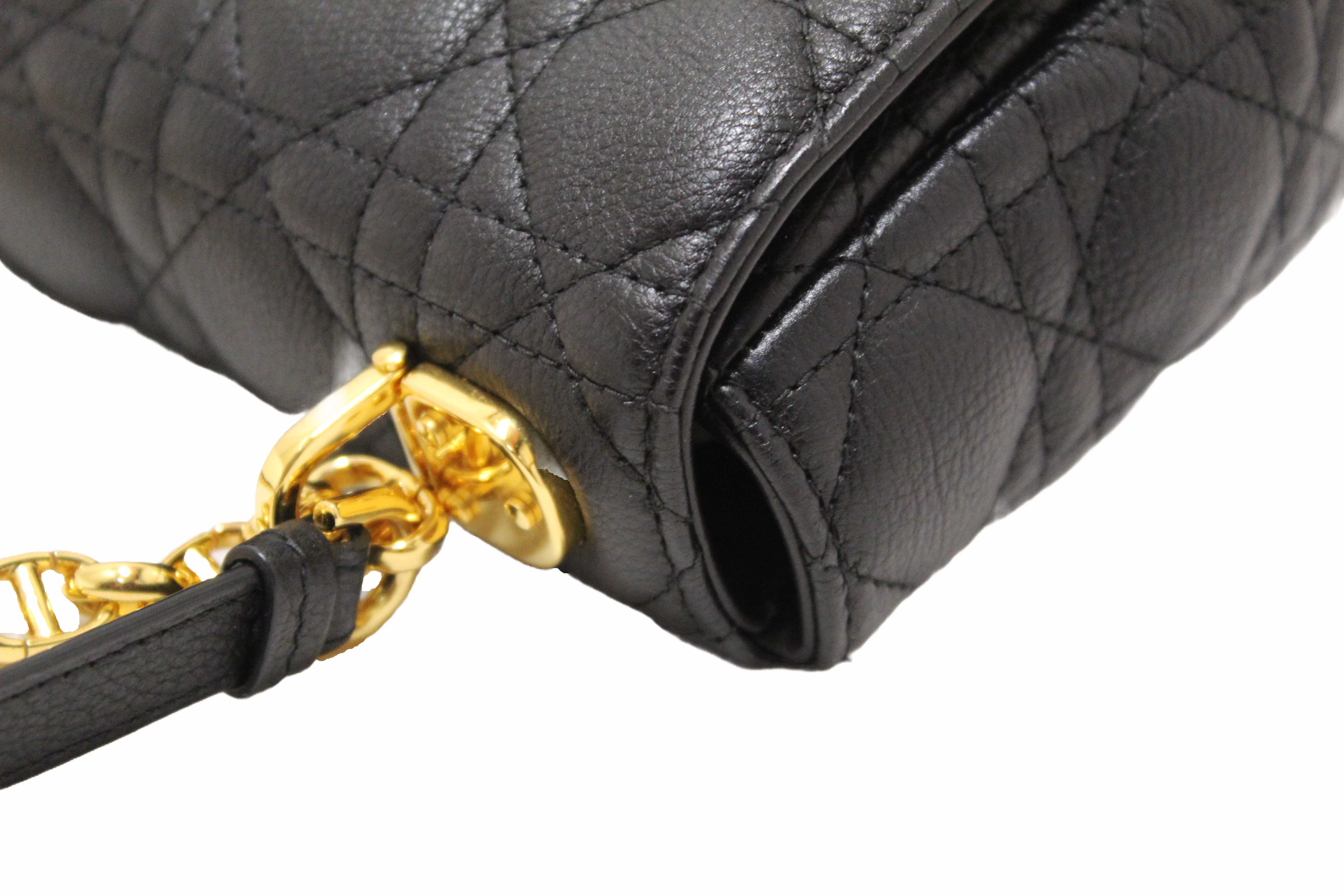 Authentic Christian Dior Black Macrocannage Caviar Leather Small Caro Shoulder Crossbody Bag