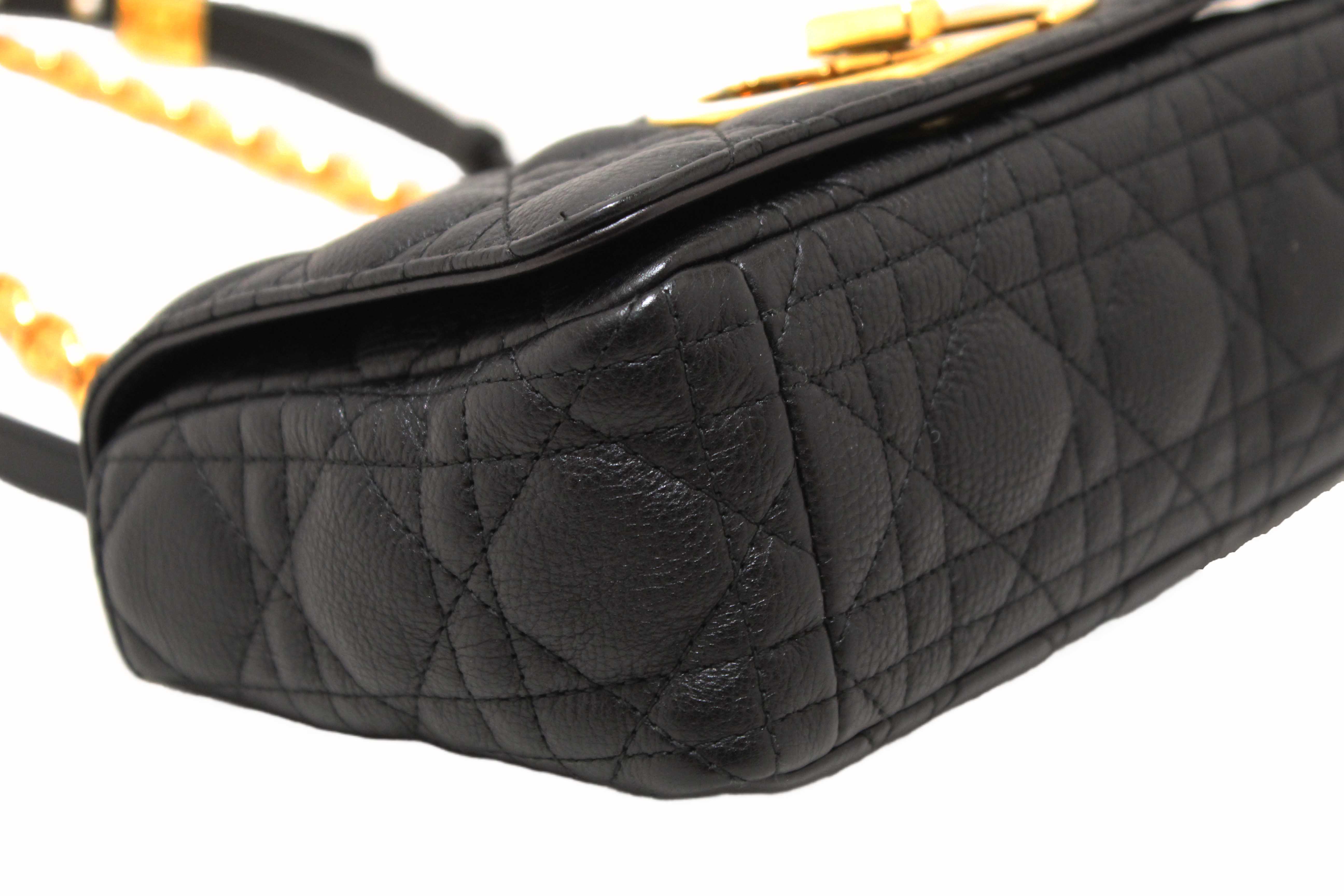 Authentic Christian Dior Black Macrocannage Caviar Leather Small Caro Shoulder Crossbody Bag