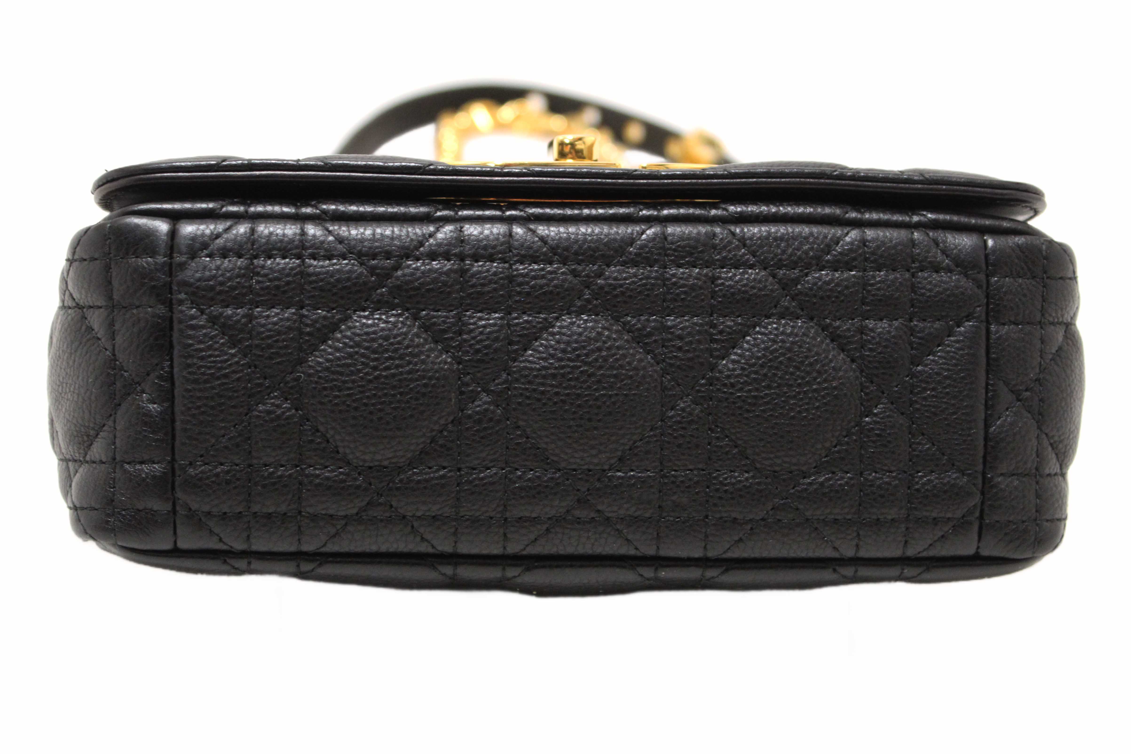 Authentic Christian Dior Black Macrocannage Caviar Leather Small Caro Shoulder Crossbody Bag