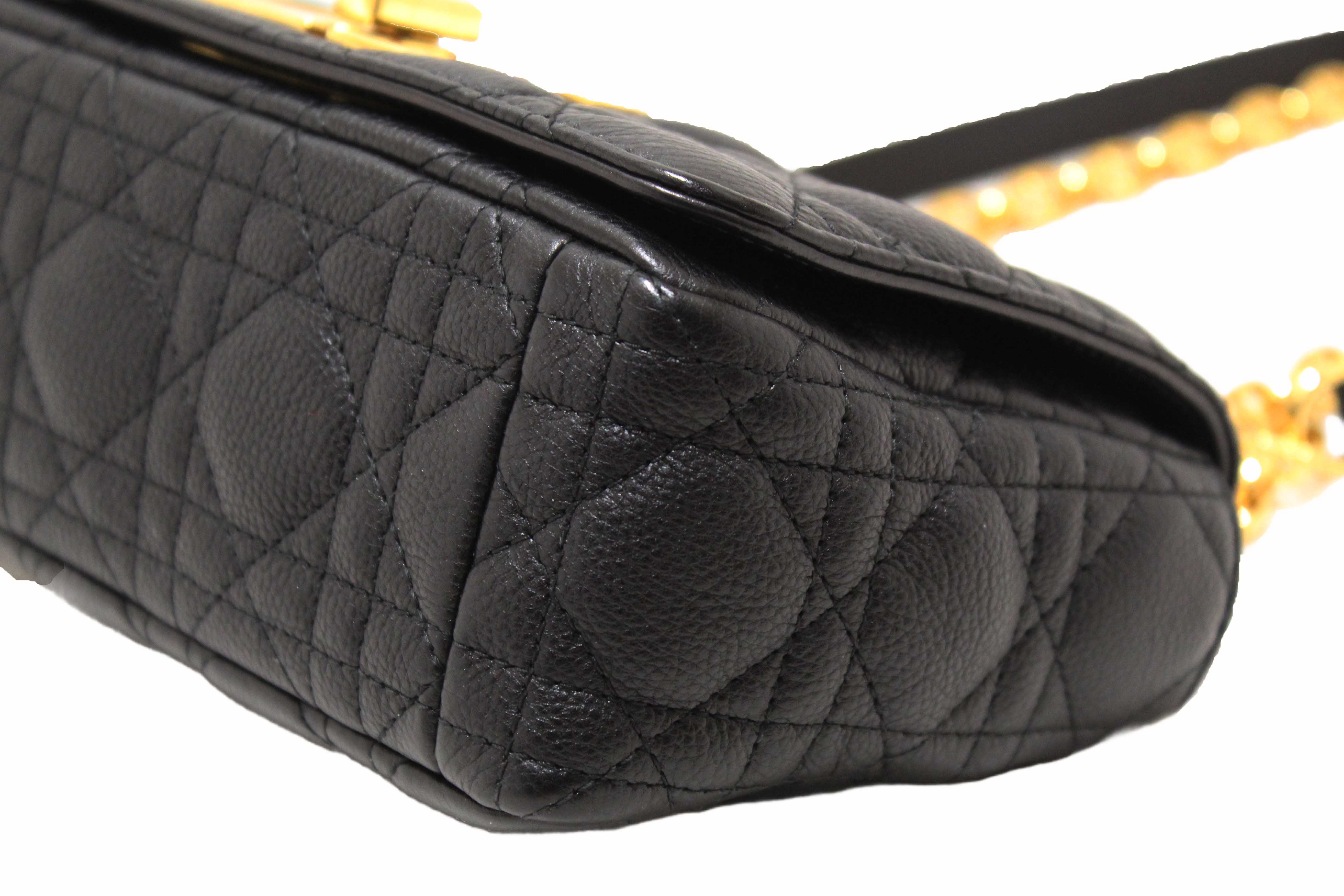 Authentic Christian Dior Black Macrocannage Caviar Leather Small Caro Shoulder Crossbody Bag